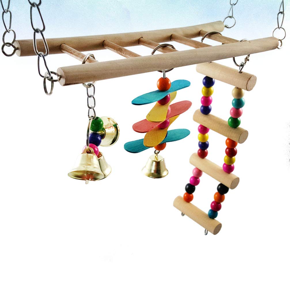 VILLCASE Wooden Parrot Toys for Small Birds - Chewable Parakeet Cage Accessories with Bamboo Swing, Stair Stand & Hammock | Perfect for Cockatiels, Lovebirds & Conures in Bird Cages - Stimulating Play & Exercise Toys