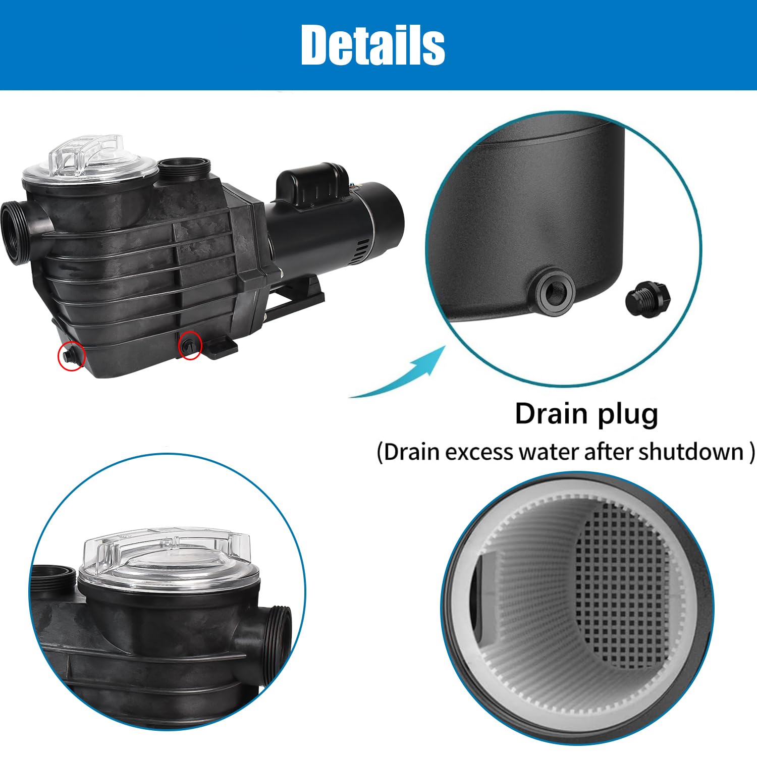 iMeshbean 2HP Inground Pool Pump - High Flow Rate 9000GPH, Dual Voltage 110-220V, Black Plastic Industrial Pool Pump for Swimming Pools, Spas, and Water Circulation Systems