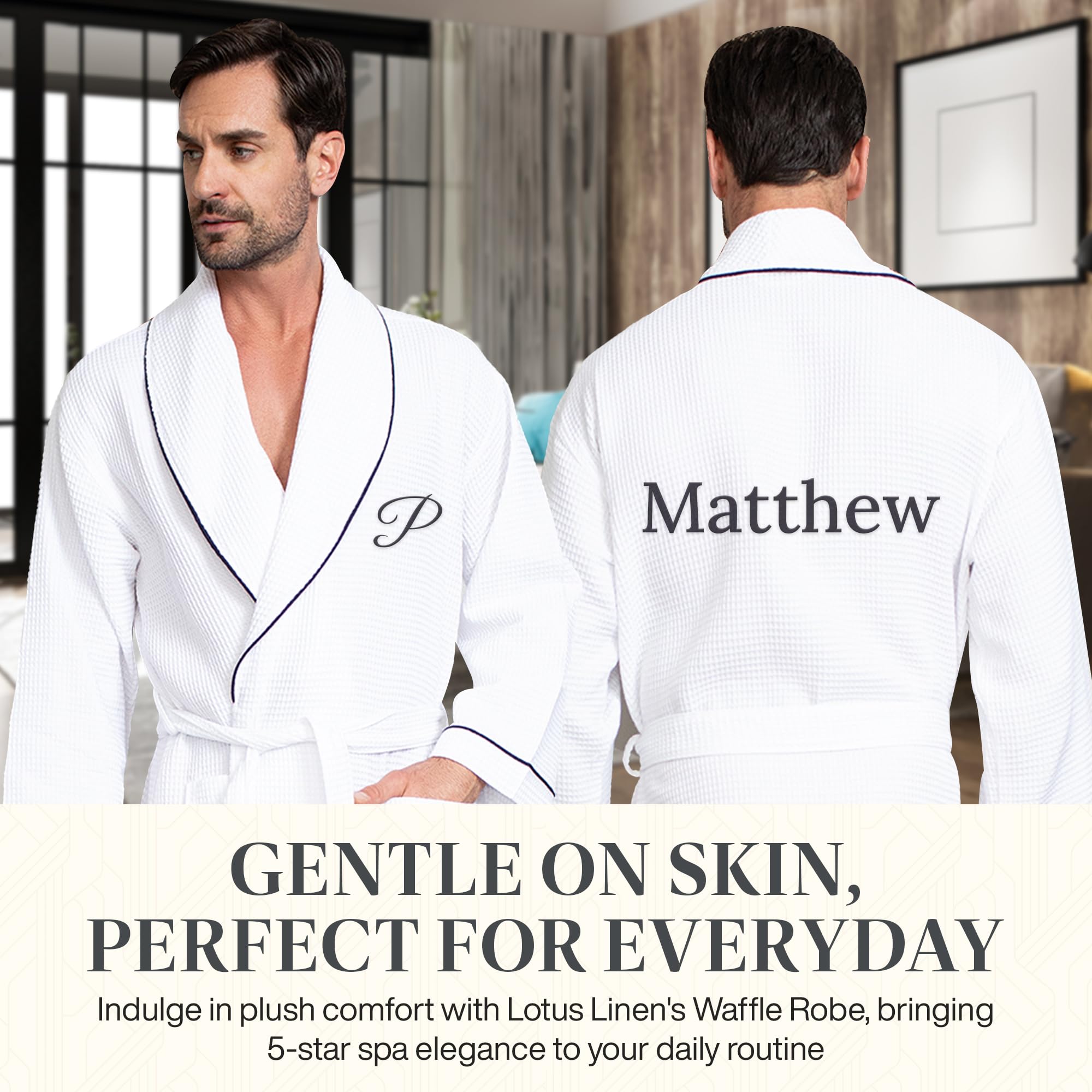 Luxury Soft Waffle Weave Cotton Bathrobe for Men - Super Absorbent Spa Robe with Pockets - Perfect for Home, Hotel & Relaxation After Shower or Pool