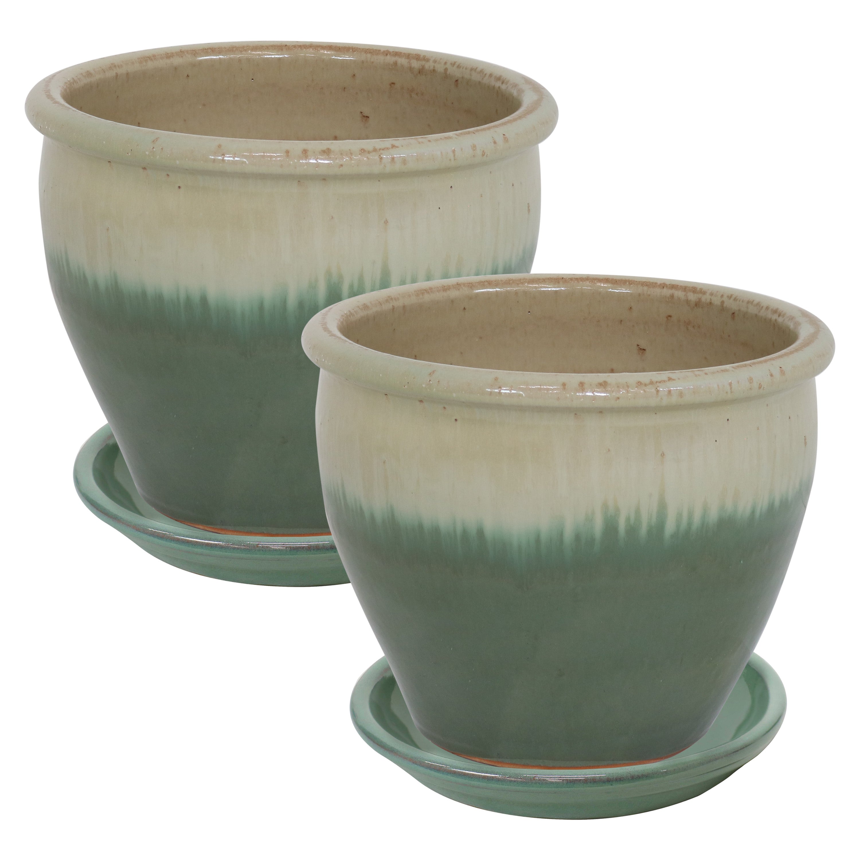 Sunnydaze 2-Pack Glazed Ceramic Plant Pots with Saucers - Indoor/Outdoor Decorative Flower Planters for Home, Garden, and Patio
