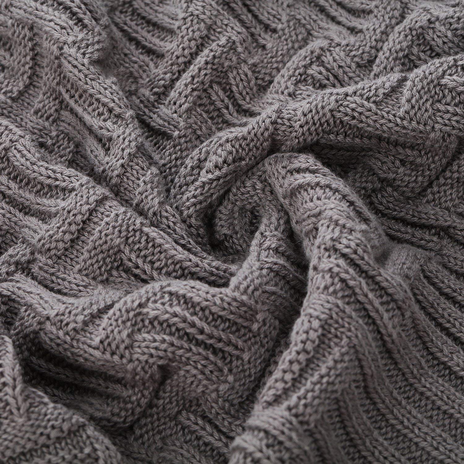 Oversized 60x80 Inch Soft Grey Knit Throw Blanket - 100% Cotton Lightweight Blanket for Bed, Couch & Sofa - Cozy Home Decor for Living Room, Bedroom & Travel