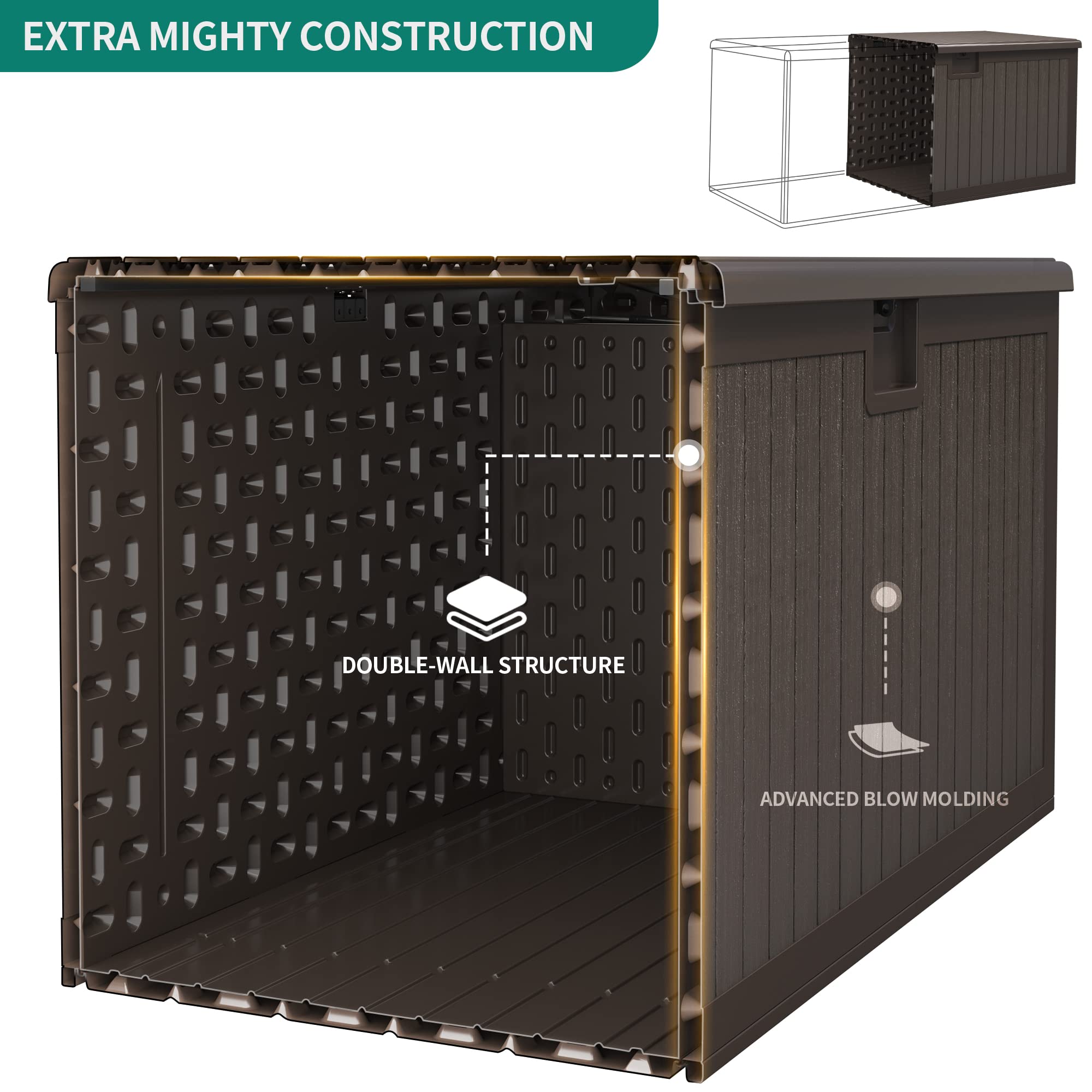 YITAHOME 230 Gallon Double-Wall Deck Box with Divider & Side Handles - Large Outdoor Storage Container for Patio Furniture Cushions, Garden Tools, Pool Accessories - Waterproof & Lockable Deck Storage Box for Backyard, Porch, and Poolside Organization