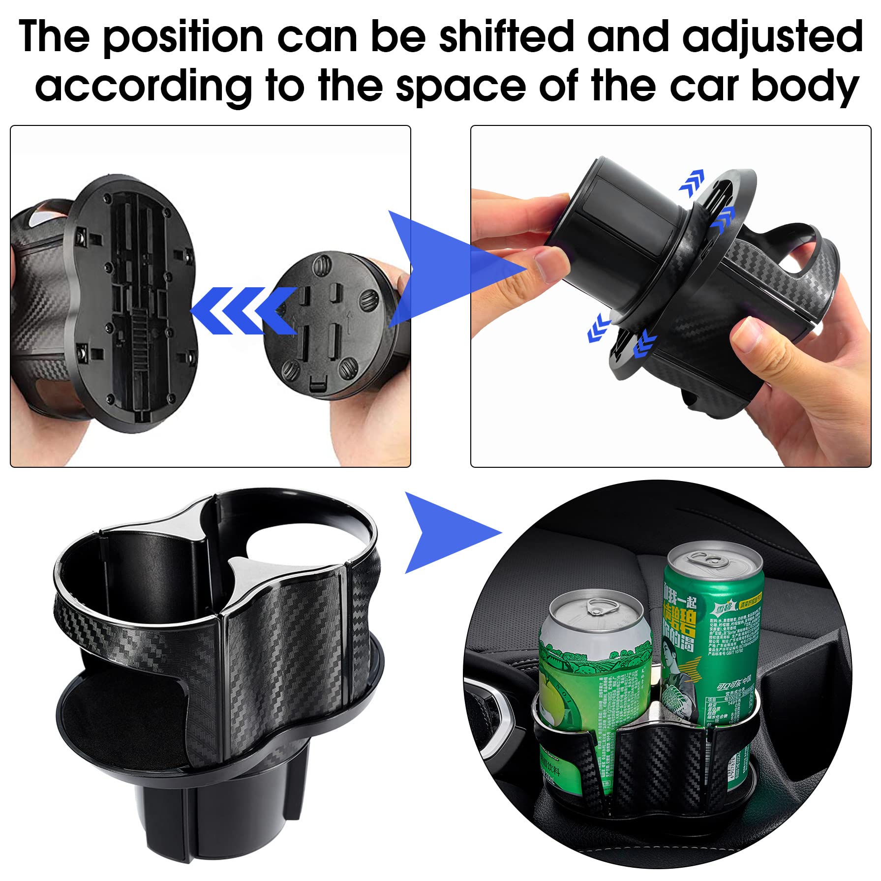 Universal 2-in-1 Car Cup Holder Expander - Adjustable Multifunctional Drink Holder with Elastic Open-Close Design for Hydro Flask, Water Bottles & Travel Mugs - Perfect for Road Trips, Commuting & Daily Driving