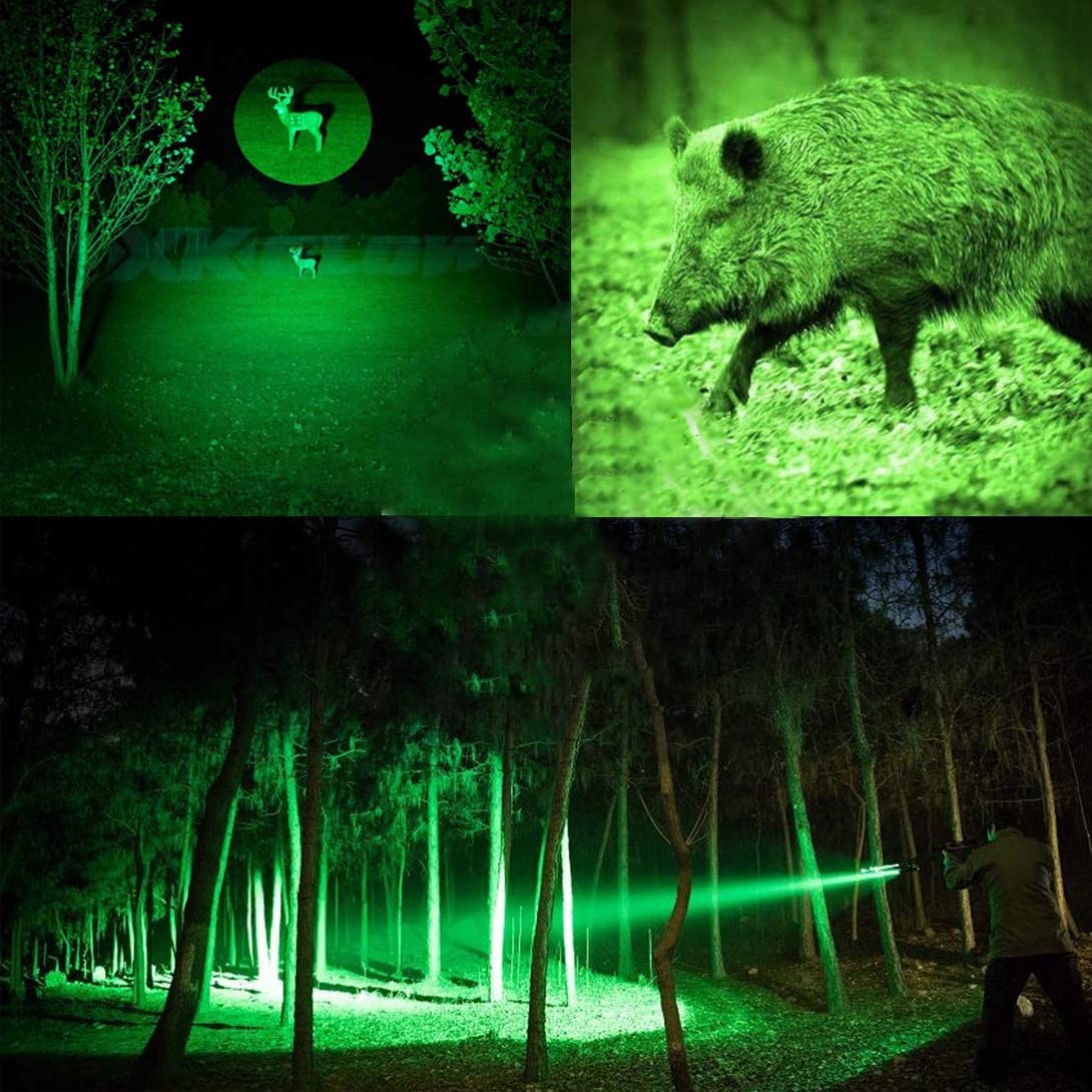 Rechargeable Green Hunting Flashlight 600 Yards - Professional Weapon Light with Mount & Pressure Switch for Long Distance Night Hunting (Hog, Coyote, Varmints) - Perfect for Night Vision Hunting, Tactical Missions, and Outdoor Adventures