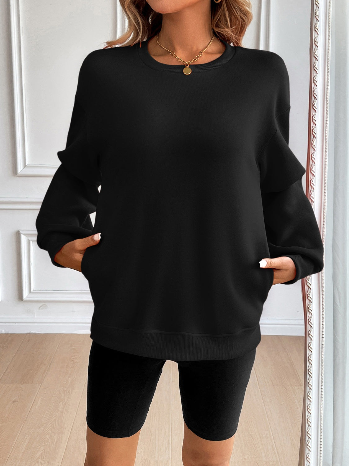 Ivy Lane Women's Round Neck Long Sleeve Sweatshirt - Soft Casual Pullover for Fall & Winter, Perfect for Coffee Dates, Work from Home & Weekend Outfits