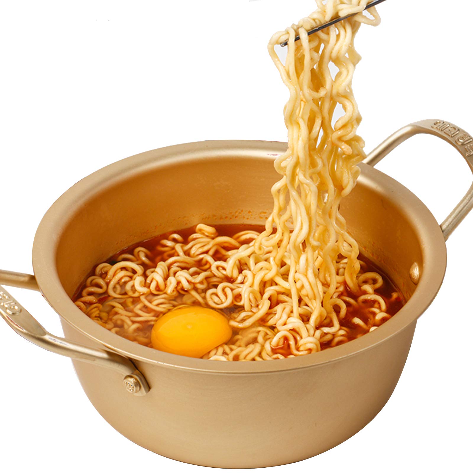 AIZYR 16cm Aluminum Ramen Noodle Cooker Pot with Lid - Korean Hot Pot, Small Soup Saucepan for Home & Outdoor Camping | Perfect for Instant Noodles, Shabu Shabu & One-Pot Meals
