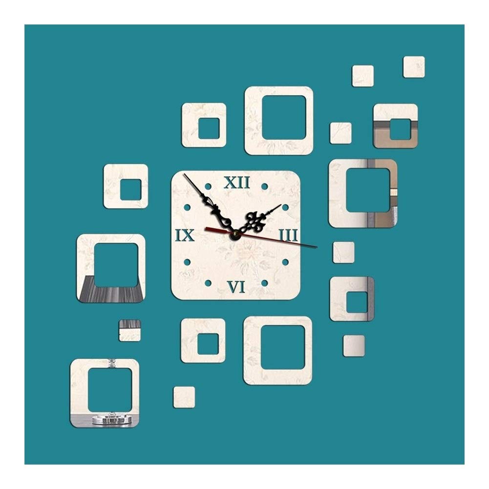ZJX Creative Green Clock Wall Sticker - DIY 3D Acrylic Removable Mirror Wall Decal for Home & Office Decor (Mirror Silver) - Perfect for Living Room, Bedroom, or Workspace