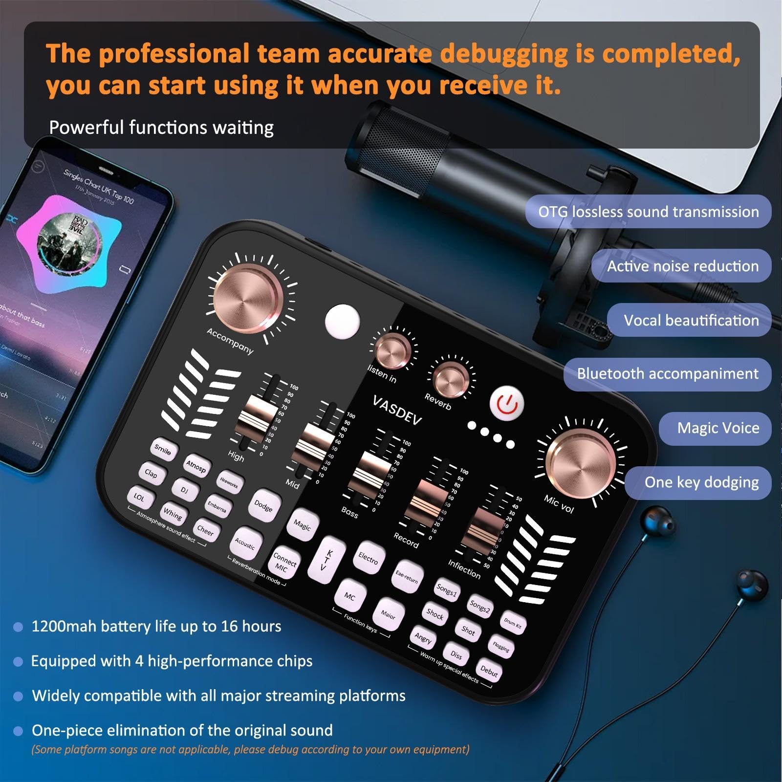 VASDEV Podcast Soundboard Equipment Bundle with Bluetooth Voice Changer & DJ Controller - Perfect for Live Streaming, Singing, Gaming, and Professional Audio Production