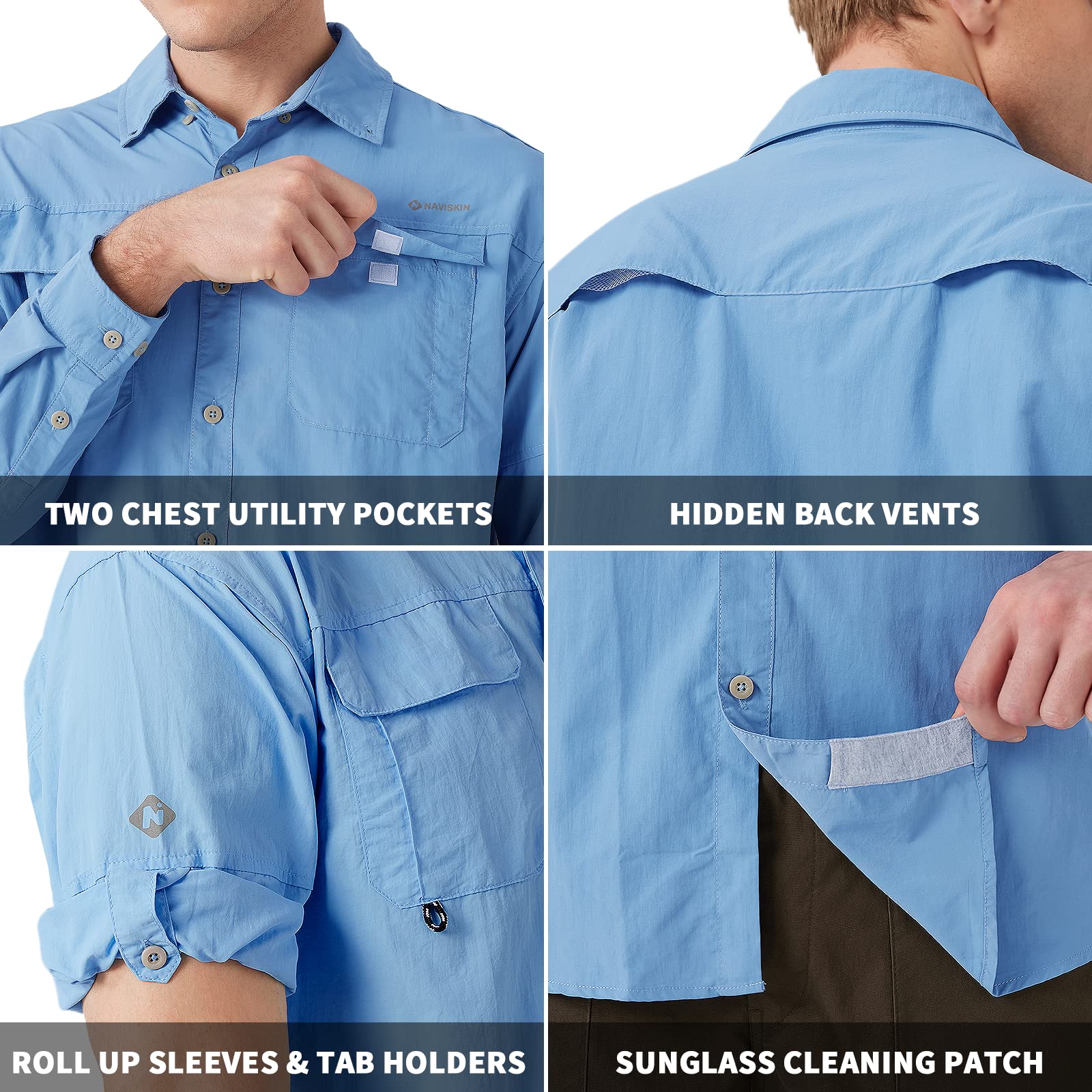 NAVISKIN UPF 50+ Men's Sun Protection Fishing Shirt - Long Sleeve UV Shirt for Fishing, Hiking, Travel & Camping | Lightweight Quick-Dry Outdoor Shirt for Sun Safety