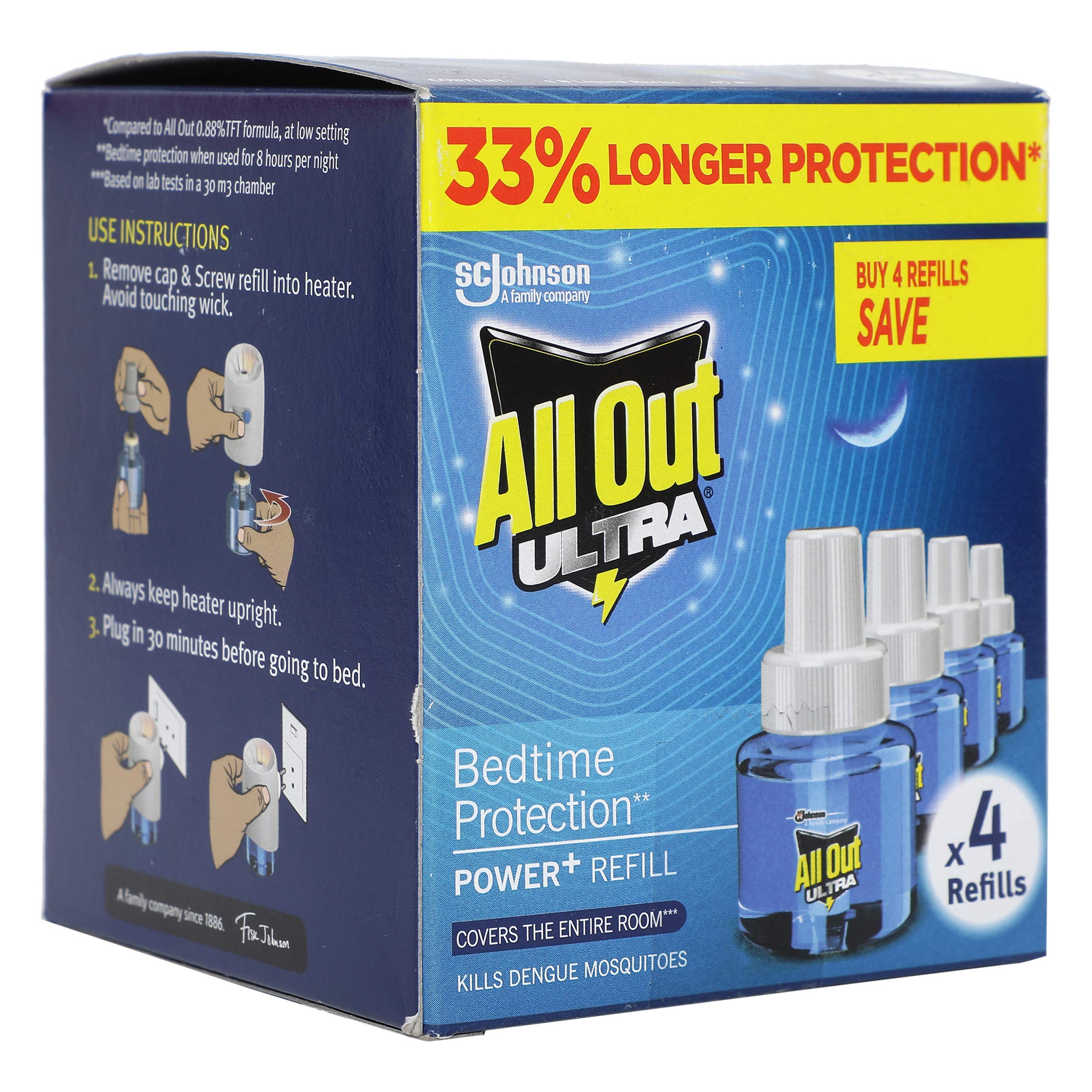 All Out Ultra Mosquito Repellent Liquid Refill - 45ml (4 Pack) | Long-Lasting Protection for Indoor & Outdoor Use | Ideal for Home, Camping, and Patio Areas
