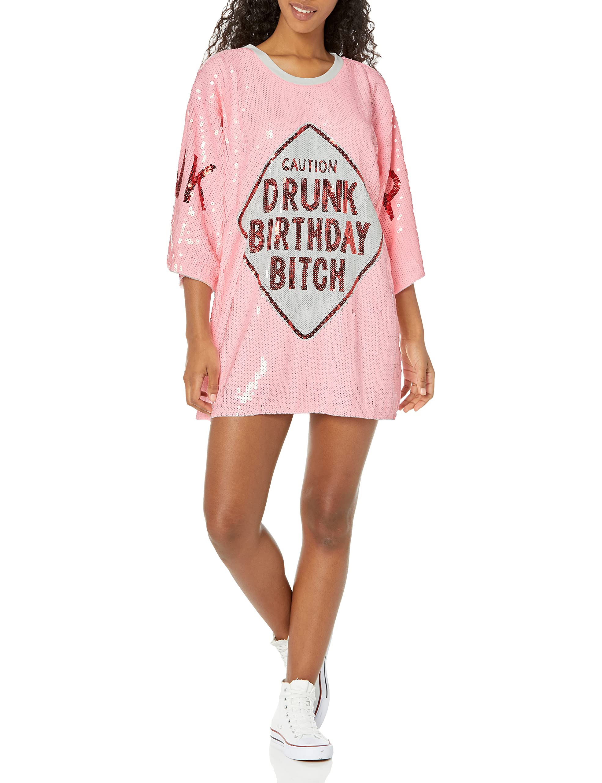 2Chique Boutique Women's Sequin T-Shirt Dress - Sparkly Pink Party Outfit for Birthday, Bachelorette & Girls Night Out