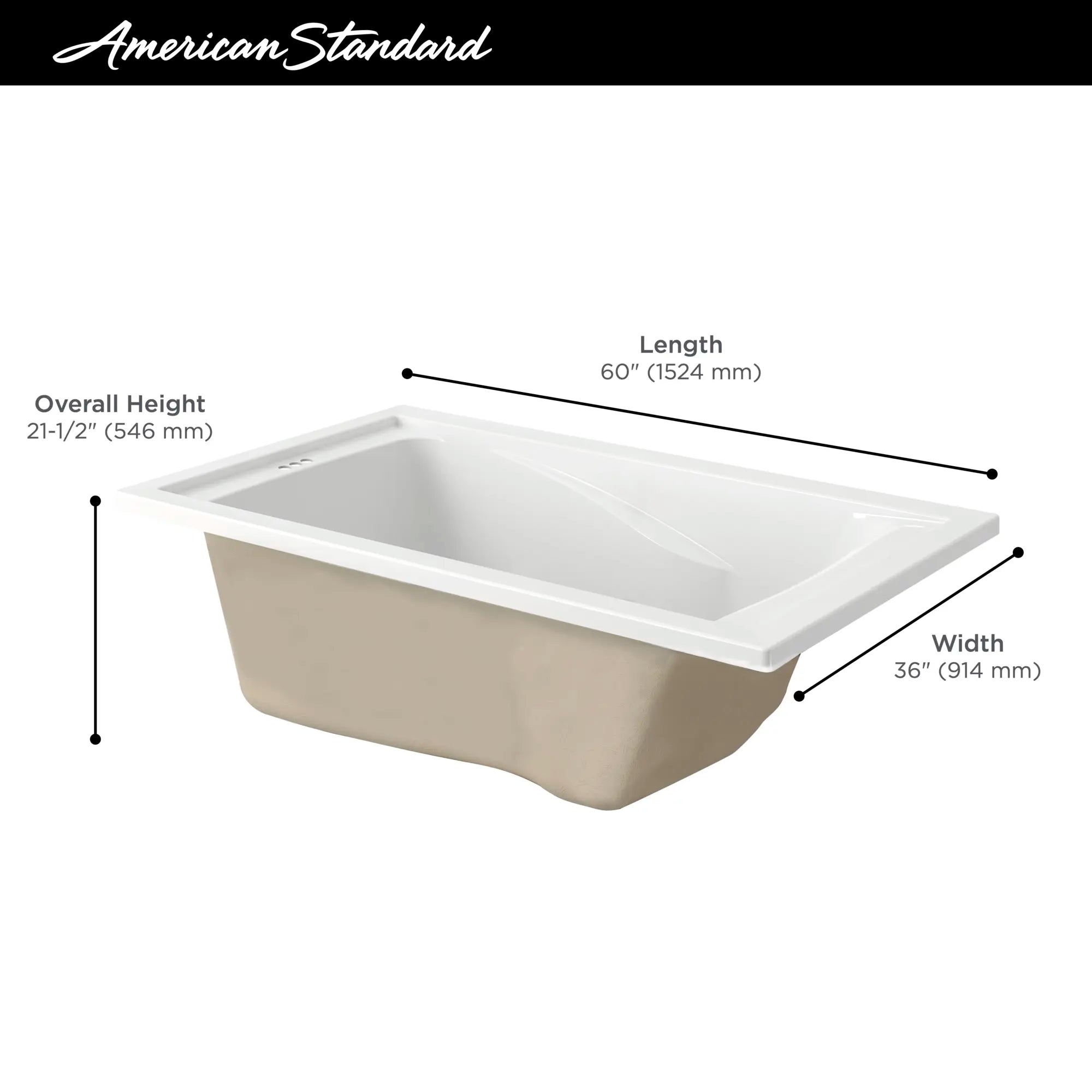 Evolution® 60 x 36 Inch Deep Soak® Drop-In Bathtub - Luxurious Freestanding Soaking Tub for Spa-Like Relaxation at Home