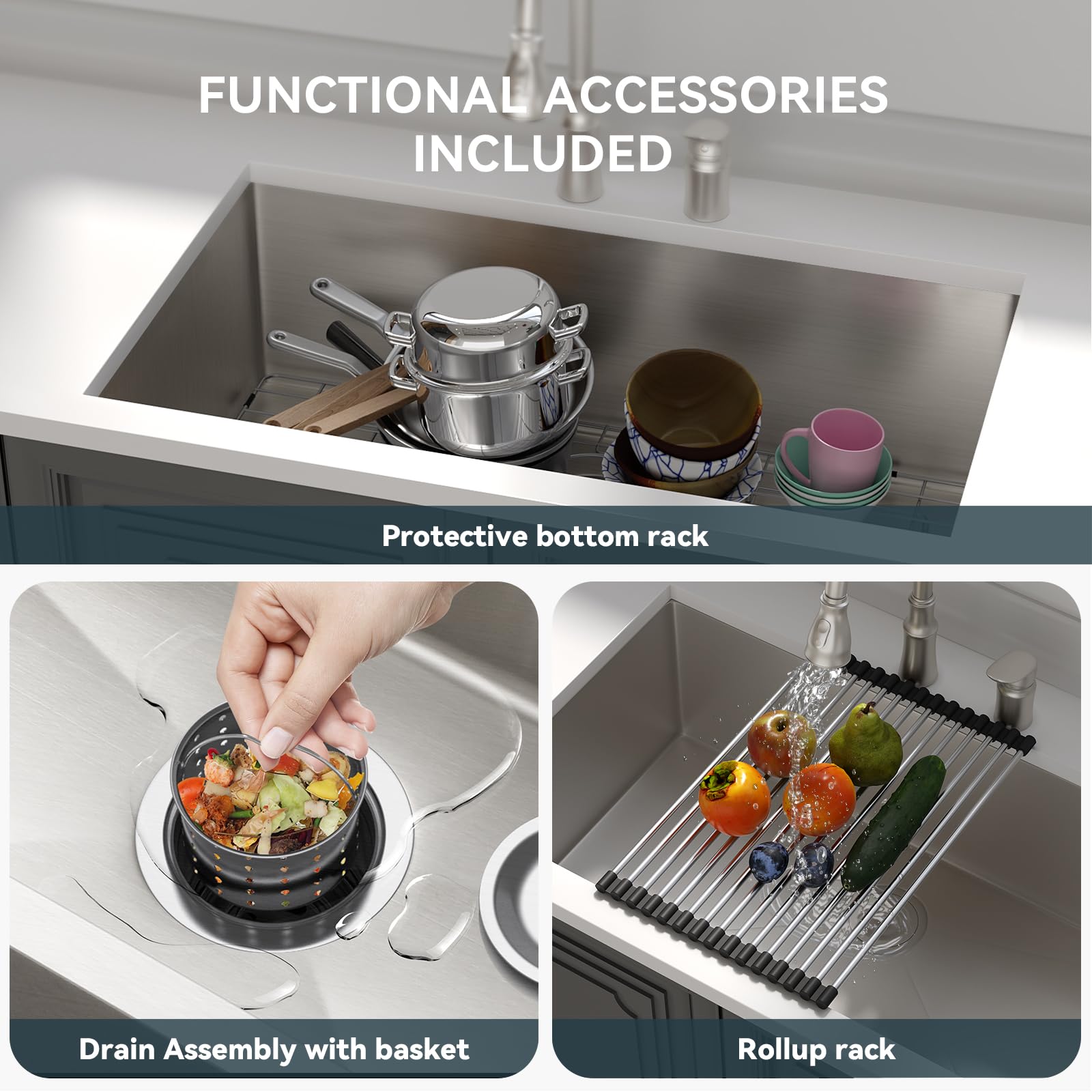 Lordear 33-Inch Undermount Kitchen Sink - 16 Gauge Stainless Steel Single Bowl with Rounded Corners (33x19x10 Inch) - Handmade Under Counter Sink Basin for Modern Kitchens, Perfect for Food Prep, Dishwashing & Entertaining
