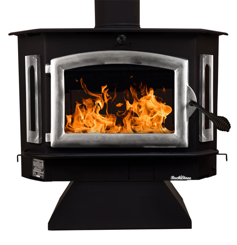 Buck Stove Model 81 Cast Iron Wood Burning Stove with Pewter Door & Pedestal Base - Efficient Heating for Cabins, Homes & Outdoor Spaces