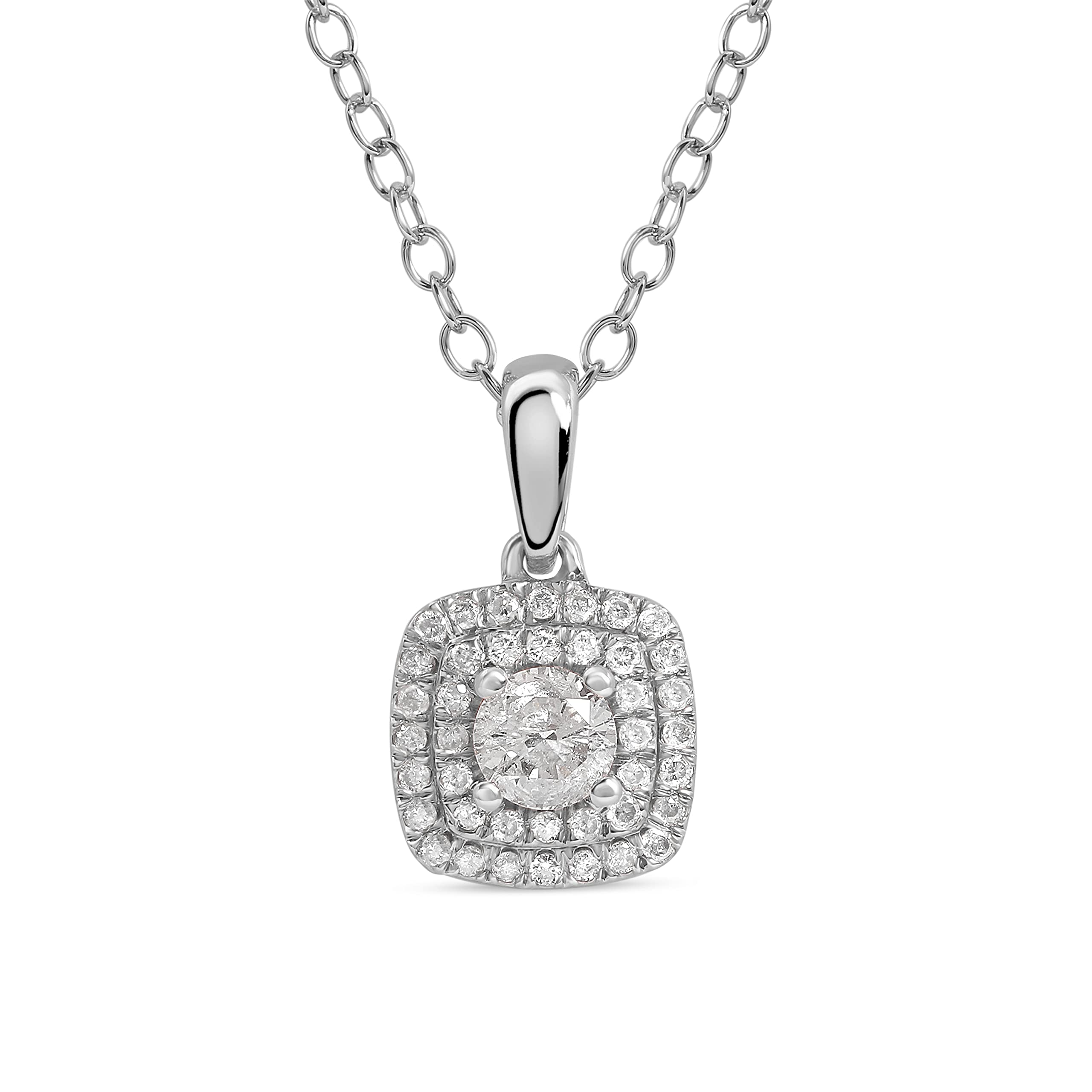 Labella 1/4 CT.TDW Sterling Silver Diamond Halo Pendant Necklace for Women - Rhodium Plated Elegant Jewelry Gift for Her, Perfect for Anniversaries, Birthdays & Special Occasions