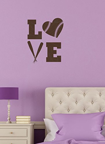 Softball Wall Decals for Girls Room - 23x18 Inch Brown Vinyl Letter Art Stickers - Perfect for Teen Bedroom Decor & Sports Themed Nursery