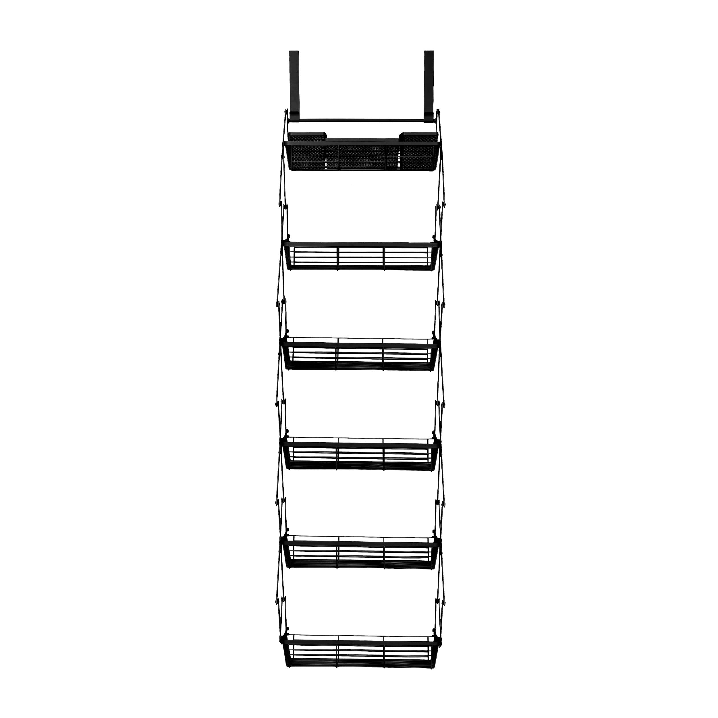 Supermoon 6-Pocket Over The Door Organizer - Durable Metal Back of Door Storage with 2 Large Hooks for Stability - Perfect for Bedroom, Bathroom, Pantry & Closet Organization (Black) - Maximize Space & Keep Essentials Handy