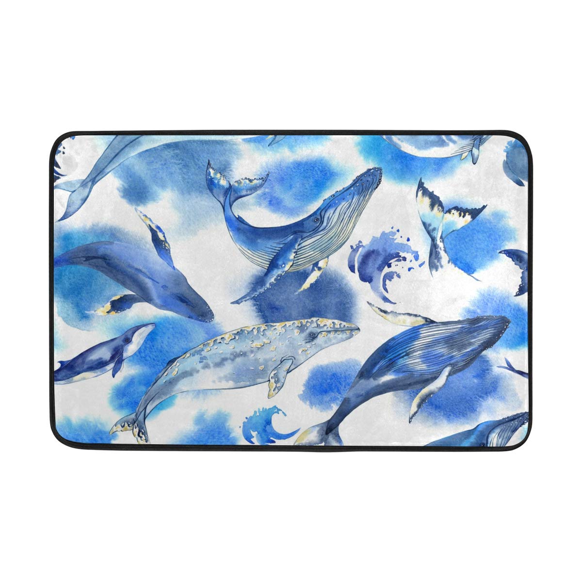 Non-Slip Watercolor Whales Doormat - Modern Indoor/Outdoor Welcome Mat for Front Door, Bathroom & Toilet - Perfect for Home, Office & Entryway Decor