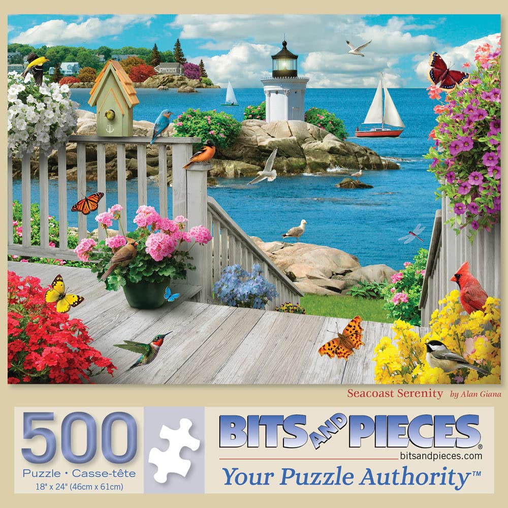 500 Piece Jigsaw Puzzle for Adults - Seacoast Serenity Ocean Lighthouse Art by Alan Giana | 18x24 Inch Puzzle for Relaxation, Home Decor & Gift Ideas | Perfect for Stress Relief, Family Game Night & Coastal Theme Decor