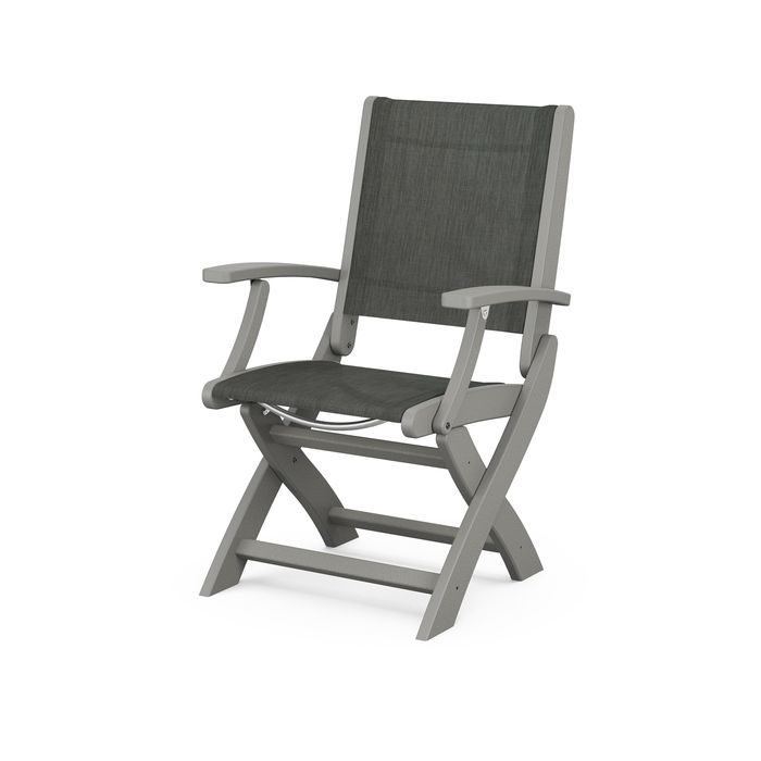POLYWOOD Coastal Folding Chair - Durable Outdoor Furniture for Patio, Beach & Poolside - Weather-Resistant Adirondack Style Chair with Cup Holder