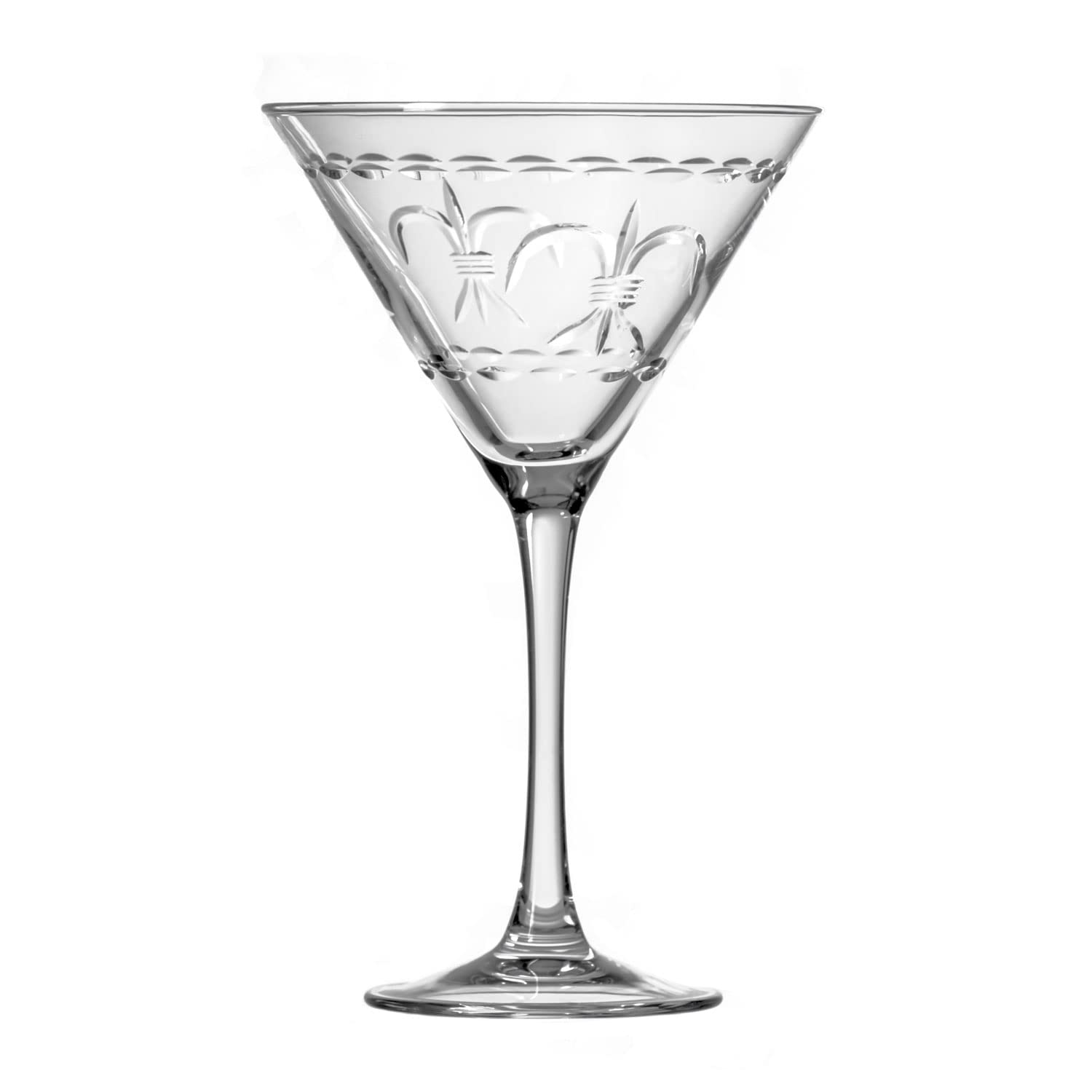 Premium Rolf Glass Fleur De Lis Martini Glasses - Set of 4 (10 oz) - Lead-Free Crystal Clear Cocktail Glasses with Diamond Wheel Engraving - Handcrafted in USA - Perfect for Home Bars, Dinner Parties & Wedding Gifts