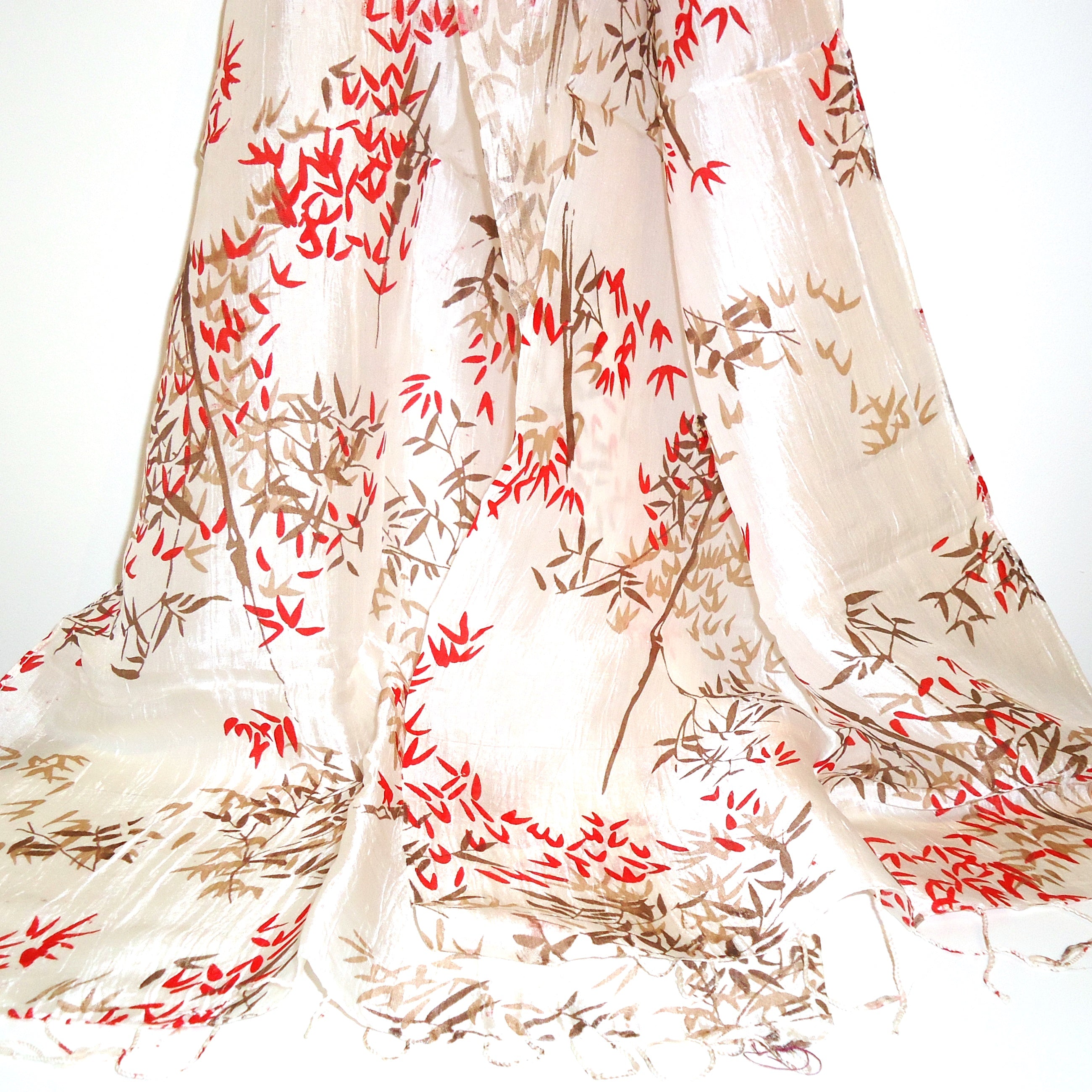 Printed Silk Scarf for Women - Elegant Autumn Leaves Pattern Fashion Accessory - Perfect for Fall Outfits, Office Wear & Special Occasions