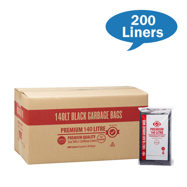 Premium Extra Heavy Duty 140Lt Black Trash Bags - Large Capacity Garbage Bags for Kitchen, Office, and Outdoor Use