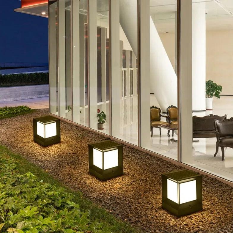Frosted Glass Square Solar Outdoor Pillar Lights - Waterproof Garden Pathway Lighting for Patio, Yard, and Driveway Decoration