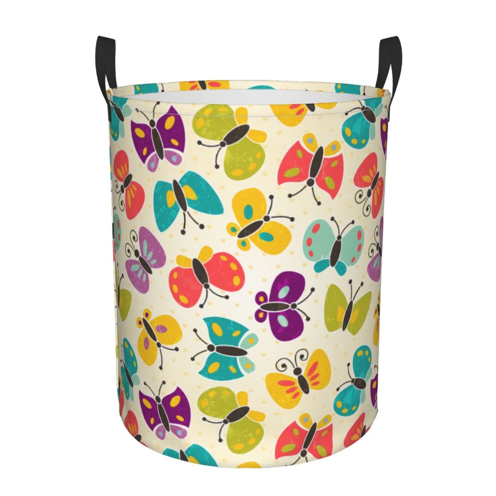 Vintage Cartoon Butterfly Collapsible Laundry Basket with Handle - Waterproof Fabric Hamper for Clothes, Toys & Storage - Large Foldable Clothes Bin for Bedroom, Bathroom & Kids Room Organization