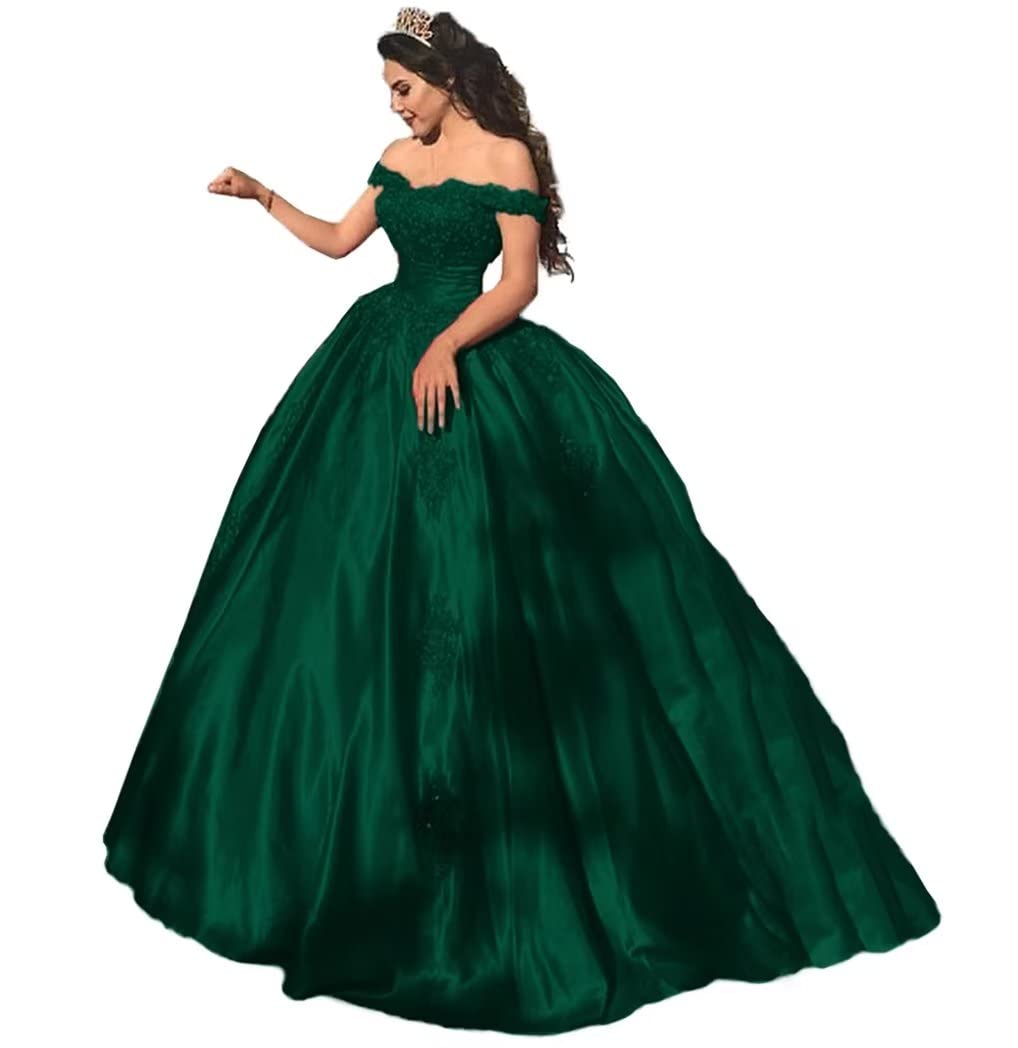 Topashe Women's Off Shoulder Lace Applique Prom Dress - Elegant Satin Quinceanera Ball Gown for Homecoming, Wedding, Party | Formal Evening Gowns for Special Occasions