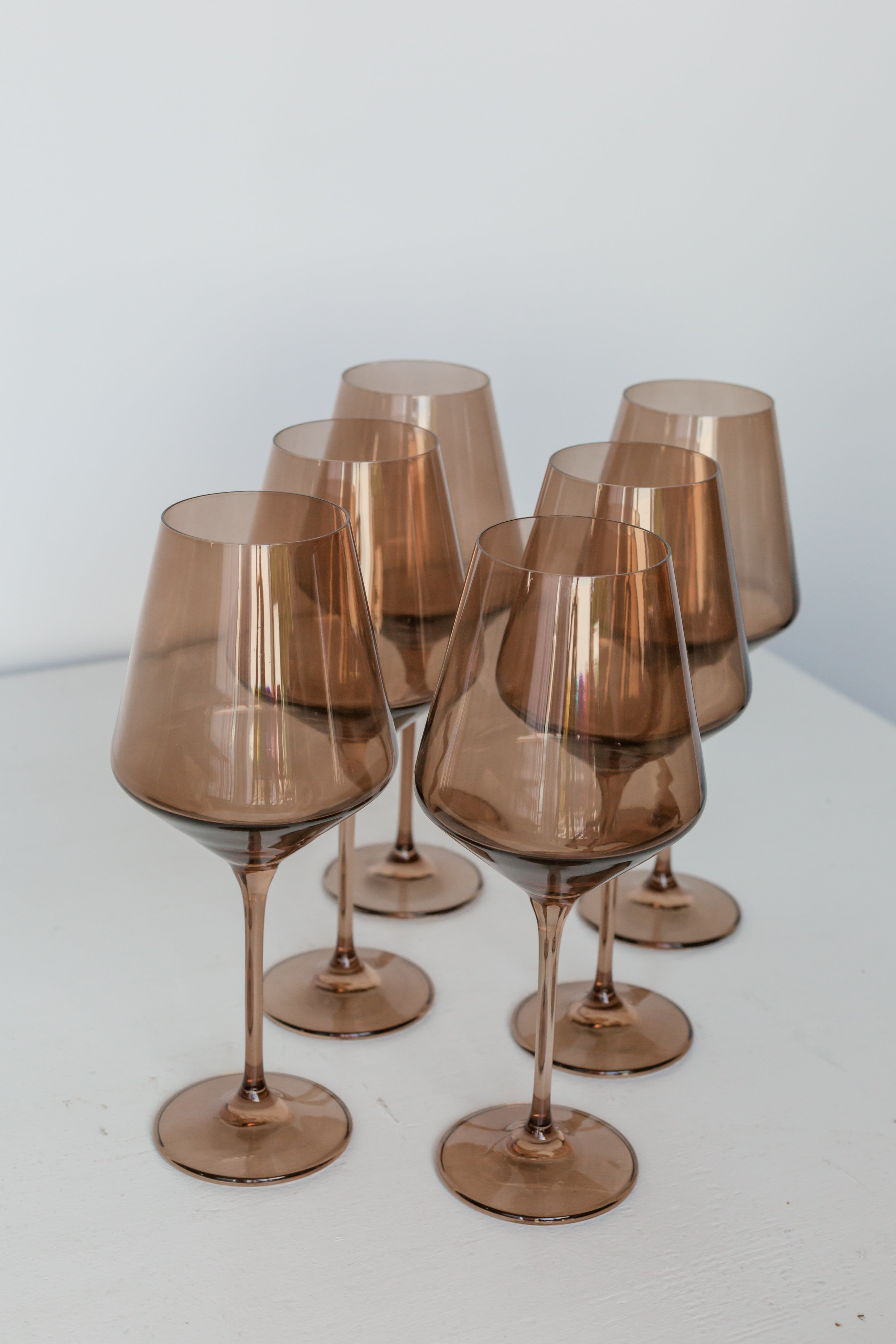 Estelle Colored Wine Glasses Set of 6 - Mocha Mousse (Amber Smoke) for Red Wine, White Wine & Cocktails | Elegant Stemware for Dinner Parties, Weddings & Home Entertaining