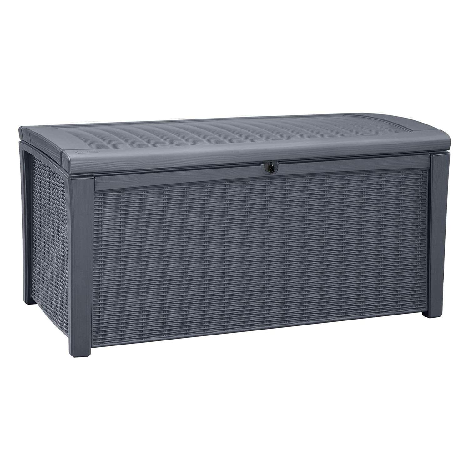 Keter 110 Gallon Outdoor Storage Deck Box - Waterproof Patio Bin for Garden, Pool & Backyard - Durable Grey Plastic Container (Borneo) - Perfect for Storing Cushions, Toys & Outdoor Gear