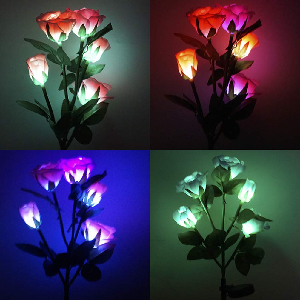 Uonlytech 5 Heads Solar Rose Garden Lights - Waterproof Outdoor Solar Flower Lights for Lawn, Pathway, Yard Decoration - Romantic Night Light for Garden, Patio, Wedding & Landscape Lighting
