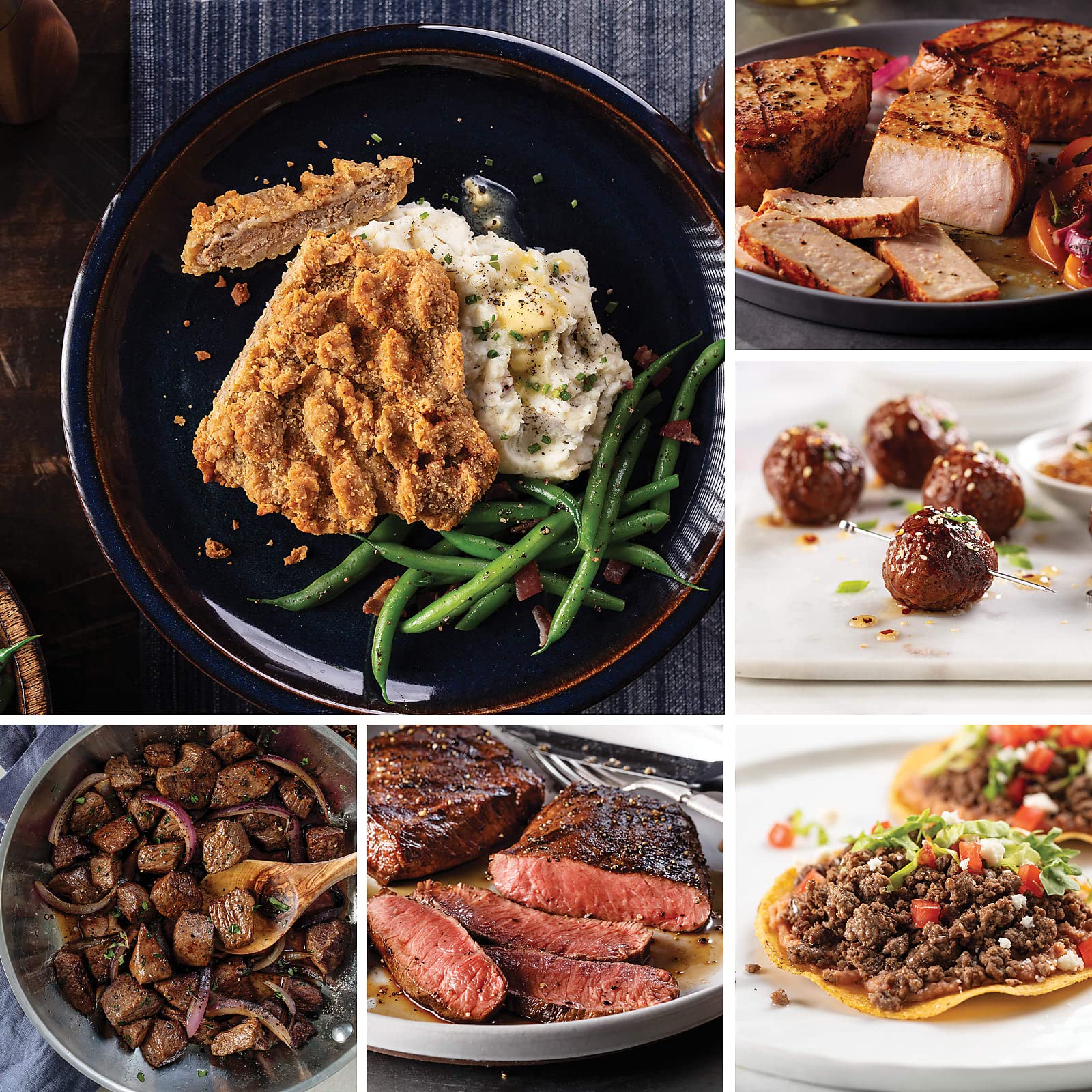 Omaha Steaks Premium Family Feast - Chicken Fried Steaks, Flat Iron Steaks, Sirloin Tips, Ground Beef, Meatballs & Pork Chops | High-Quality Meat Variety Pack for BBQs, Family Dinners & Special Occasions