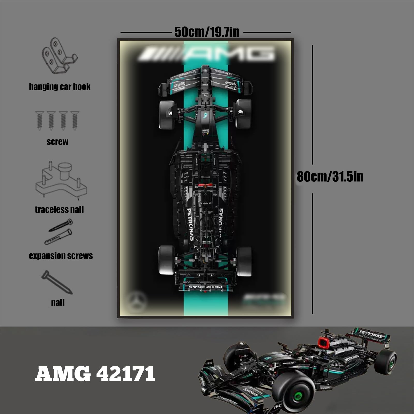 Lego Mercedes AMG 42171 Car Wall Mount with LED Lights - Display Stand for Building Blocks, Adult Collectible Showcase - Perfect Gift for Lego Enthusiasts | Ideal for Home Office, Game Room & Man Cave Decor