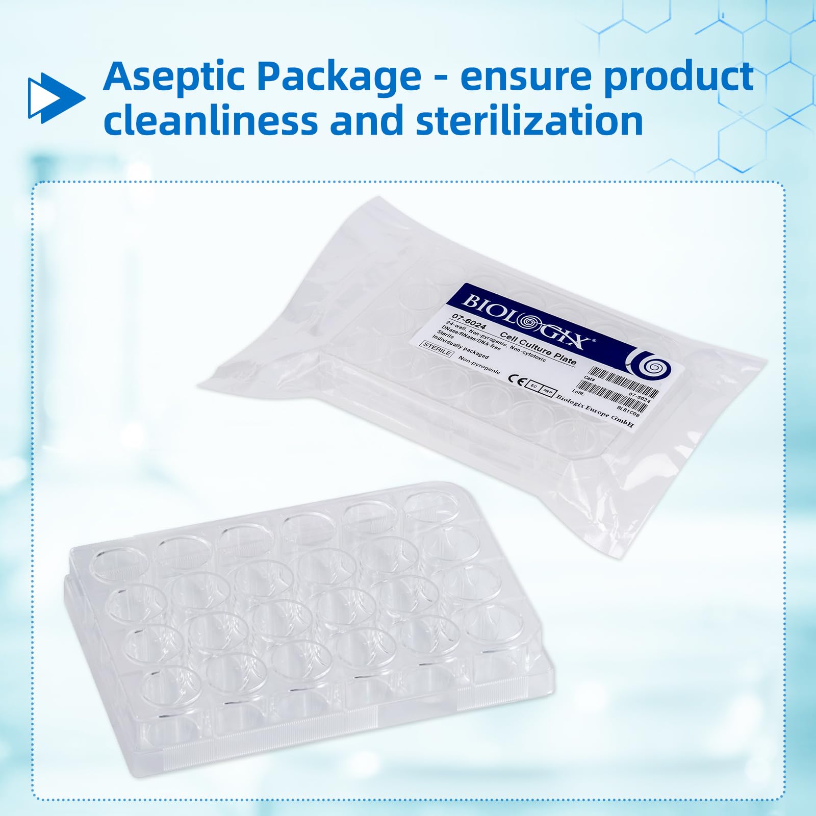Sterile 24-Well Polystyrene Cell Culture Plates with Lids - Individually Wrapped, Tissue Culture Treated for Laboratory Use - Ideal for Cell Growth, Chemical Reactions & Biomedical Research (Case of 50) - Perfect for Drug Testing, Virology Studies & Stem Cell Research