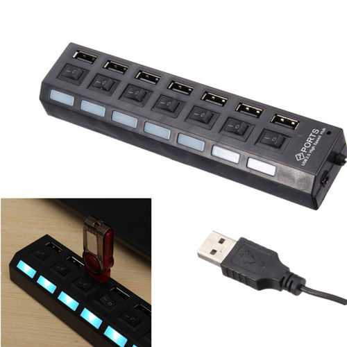 7-Port USB 2.0 Hub with Individual Power Switches - High-Speed Data Transfer for PC, Laptop, Mac - Perfect for Home Office & Gaming Setup