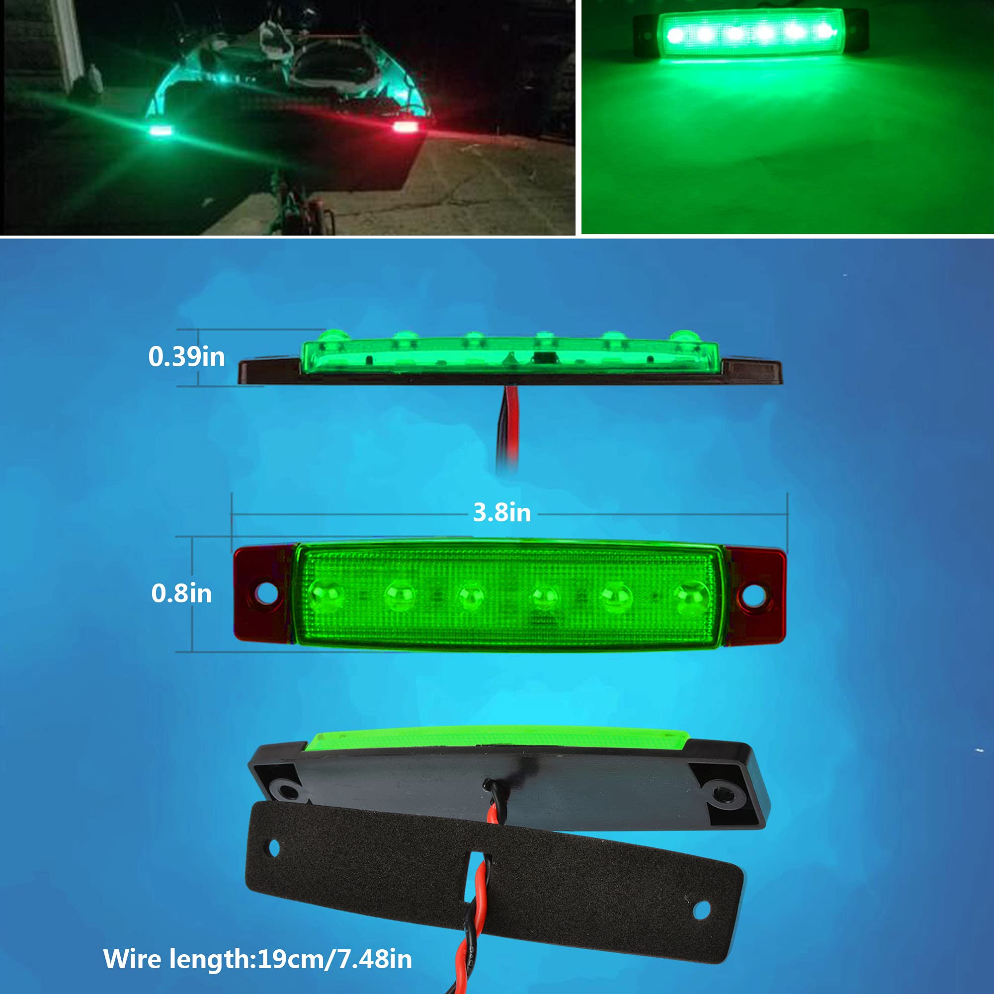 4Pcs Red Green Boat Navigation Lights - LED Marine Lights for Bow, Stern, Deck & Transom - 12V DC Waterproof Kayak Lights for Port & Starboard - Perfect for Night Boating, Fishing & Water Safety