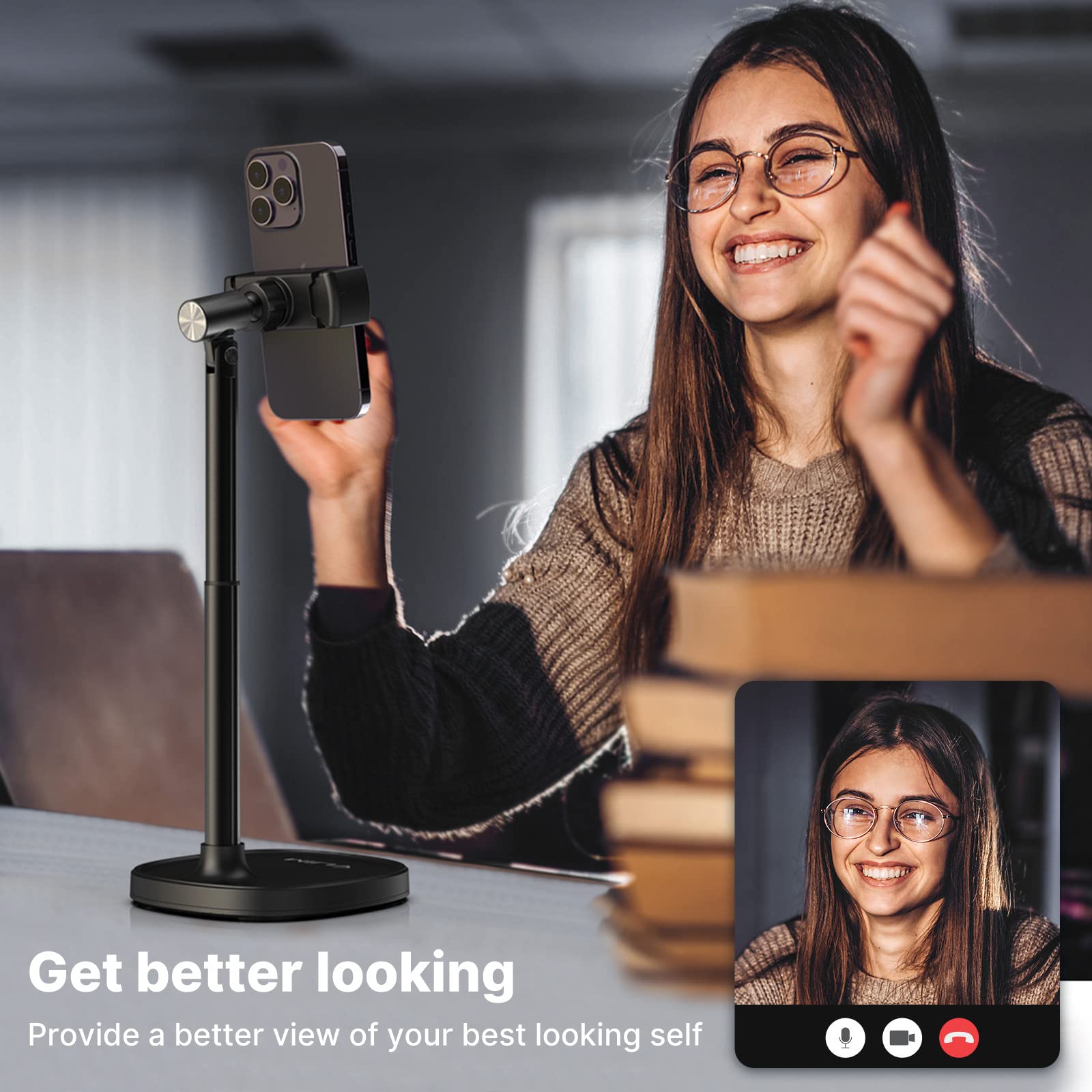 Adjustable Phone Stand for Desk - Ulanzi Universal Mobile Phone Holder Compatible with iPhone 14/13/12 Pro/XS Max/XR & Samsung Galaxy S22/S21/S20/S10 - Perfect for Video Calls, Streaming & Hands-Free Viewing