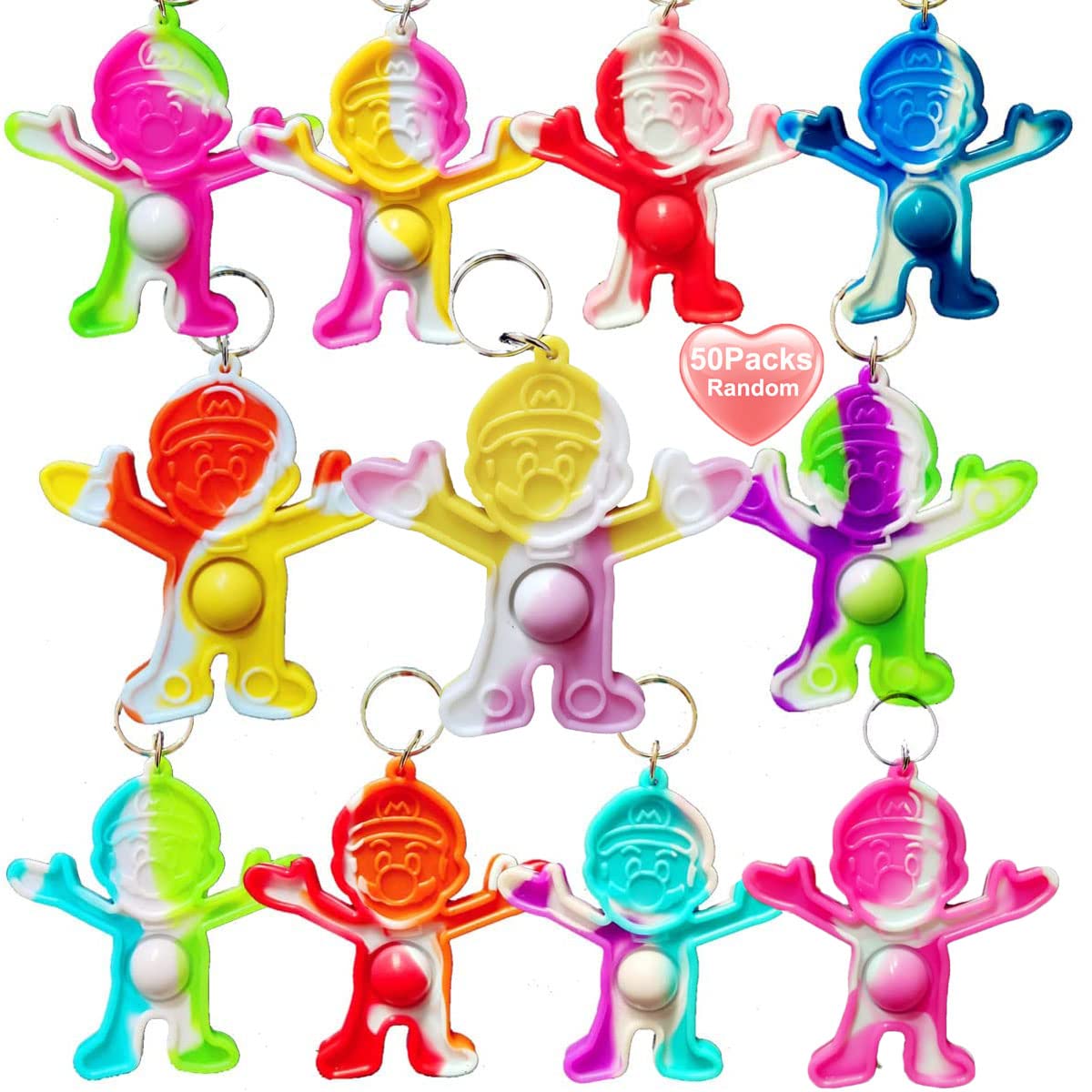 50 Packs Rainbow Mini Pop Fidget Keychain - Stress Relief Toys for Kids & Adults, Anxiety Sensory Fidget Toys for Classroom, Office, Travel - Bubble Wrap Popper Party Favors, Student Prizes & Gifts