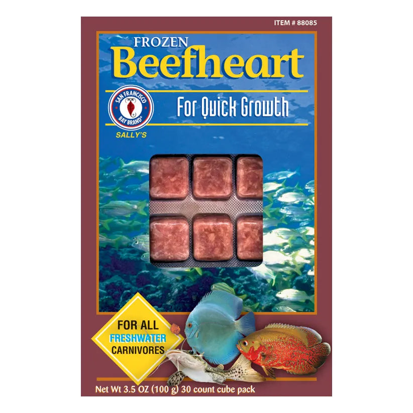San Francisco Bay Brand Frozen Beefheart for Fish - 30 Cubes, 3.5oz Each - Premium Aquarium Food for Tropical Fish, Cichlids & Carnivorous Species
