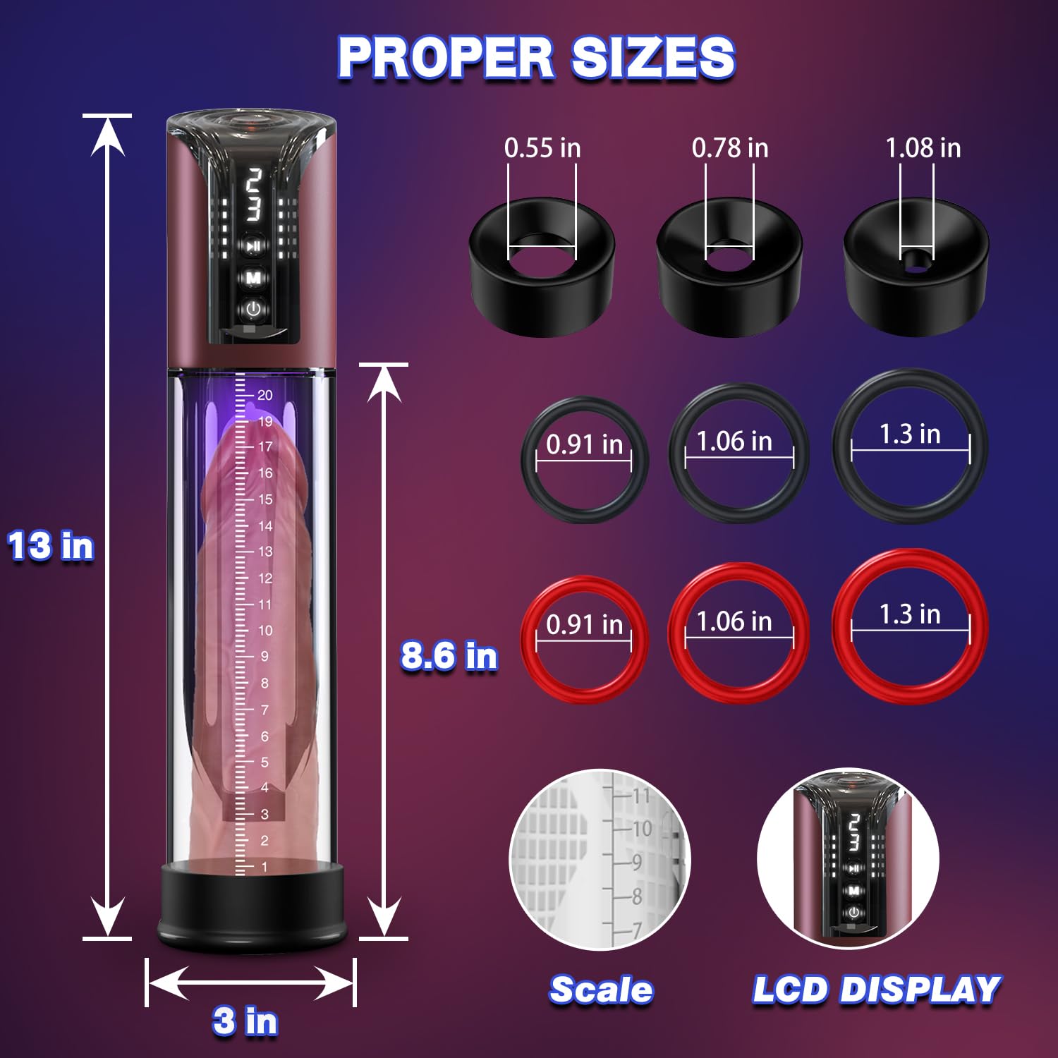 Electric Vacuum Penis Pump for Men - 4 Powerful Suction Modes & 6 Penis Rings - Male Enhancement Device for Stronger Erections & Size Growth - Perfect for Solo Play & Couples Intimacy