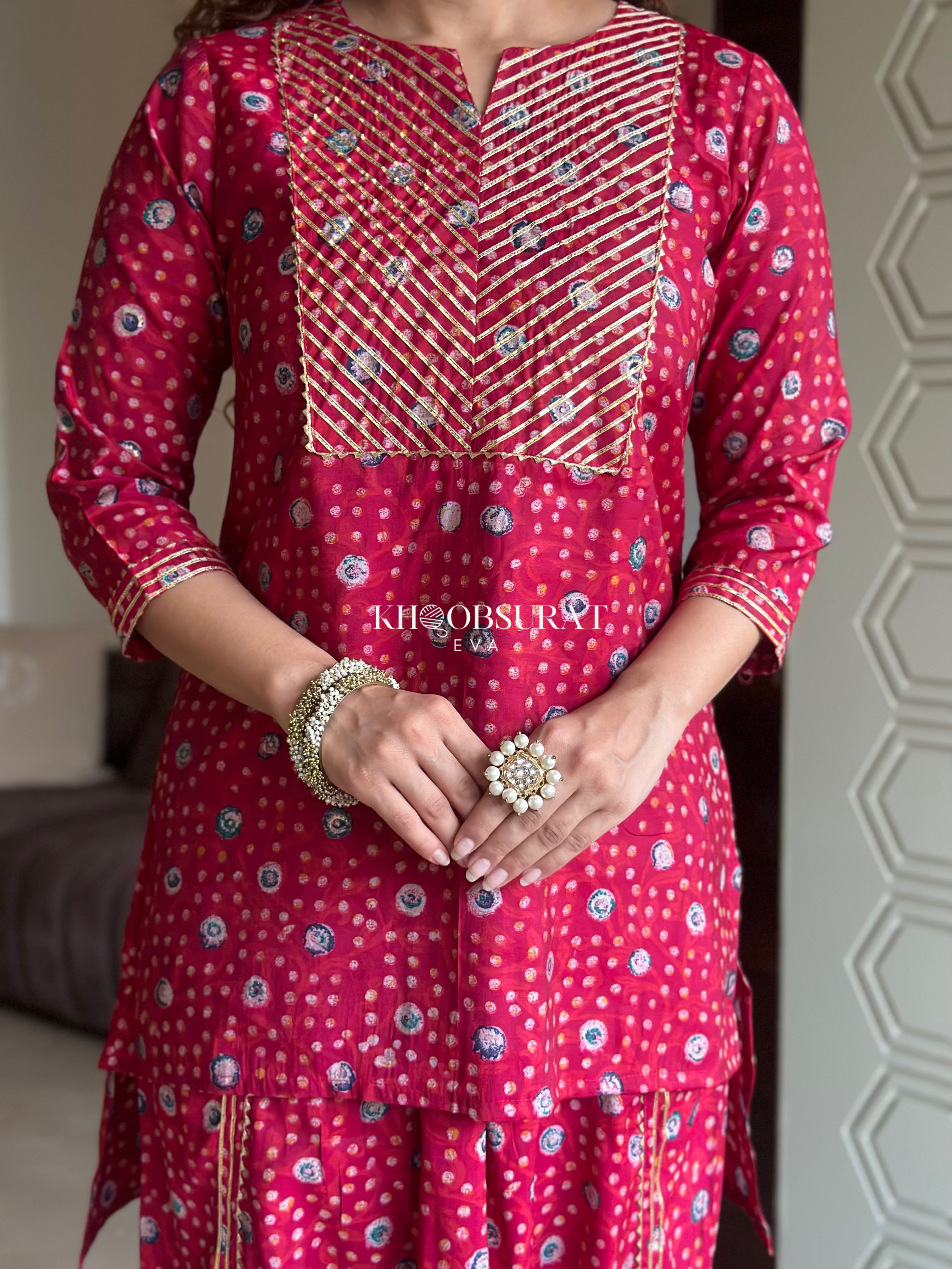 RiddhiSiddhi Red Festive Wear Coord Set for Women | Traditional Indian Ethnic Outfit | Perfect for Diwali, Weddings & Special Occasions