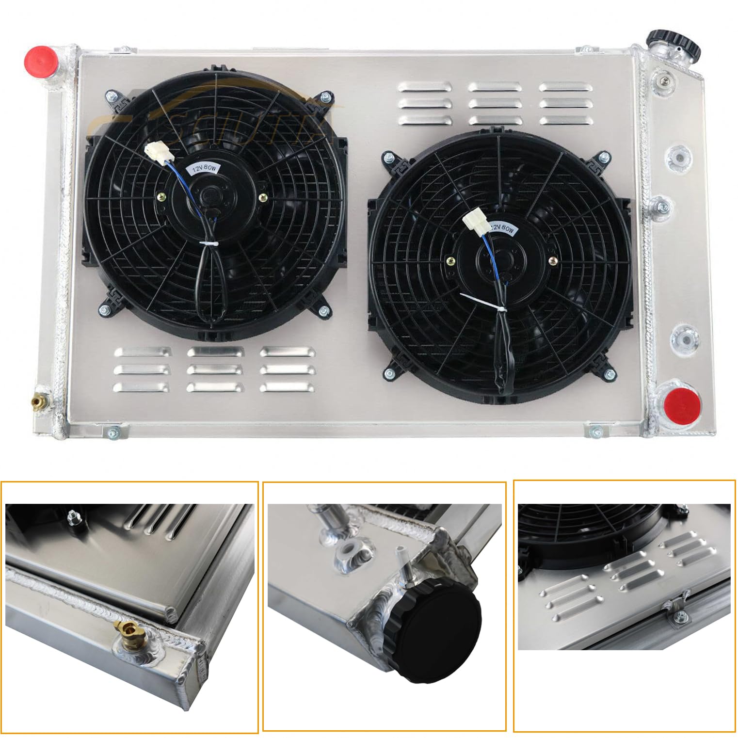 High Performance 4 Row Full Aluminum Radiator for 1971-1990 Chevy Chevelle Impala Caprice C/K 10 20 30 Pickup Truck & Skylark - Includes Shroud Fan & Relay Kits | Perfect for Engine Cooling & Restoration Projects