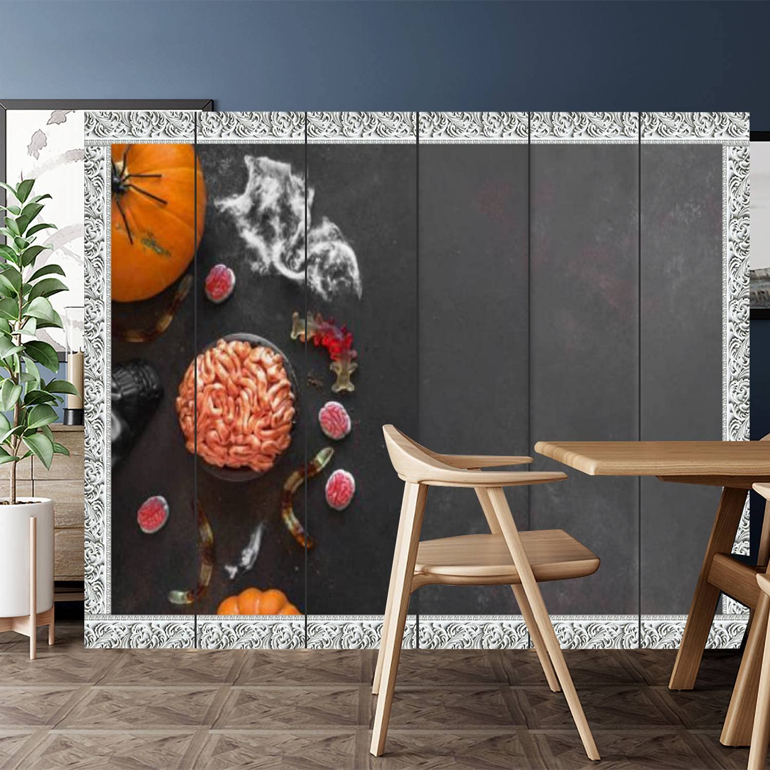 6 Panel Canvas Room Divider Screen - Halloween Brain Mini Cake Window Design Privacy Partition for Home, Office, Bathroom & Pool | Perfect for Creating Private Spaces, Party Decorations and Themed Room Separations