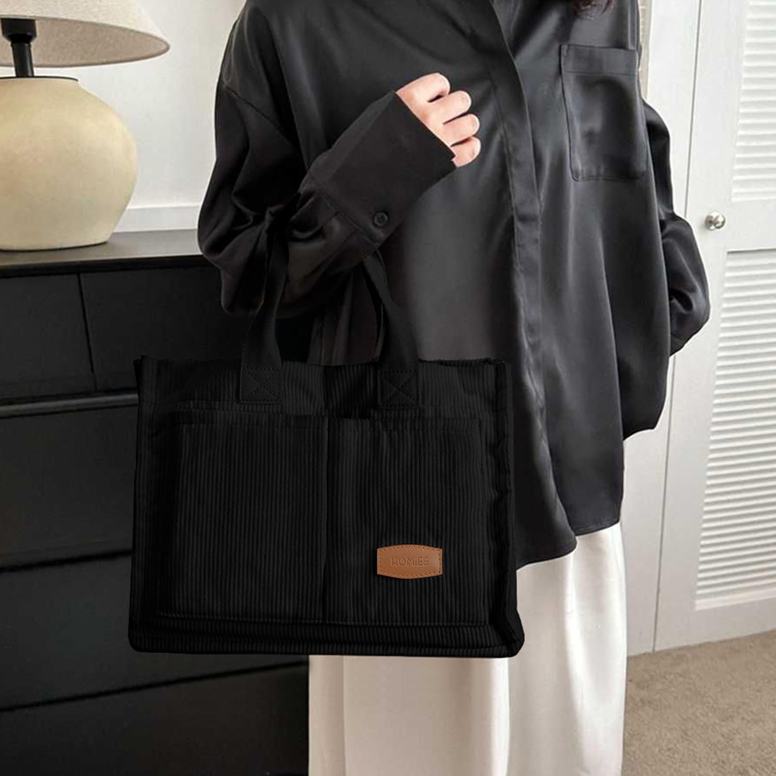 HOMIEE Women's Corduroy Tote Bag - Stylish Diaper Bag & Casual Hobo Shoulder Purse with Multiple Pockets | Perfect for Moms, Work, Travel & Everyday Use