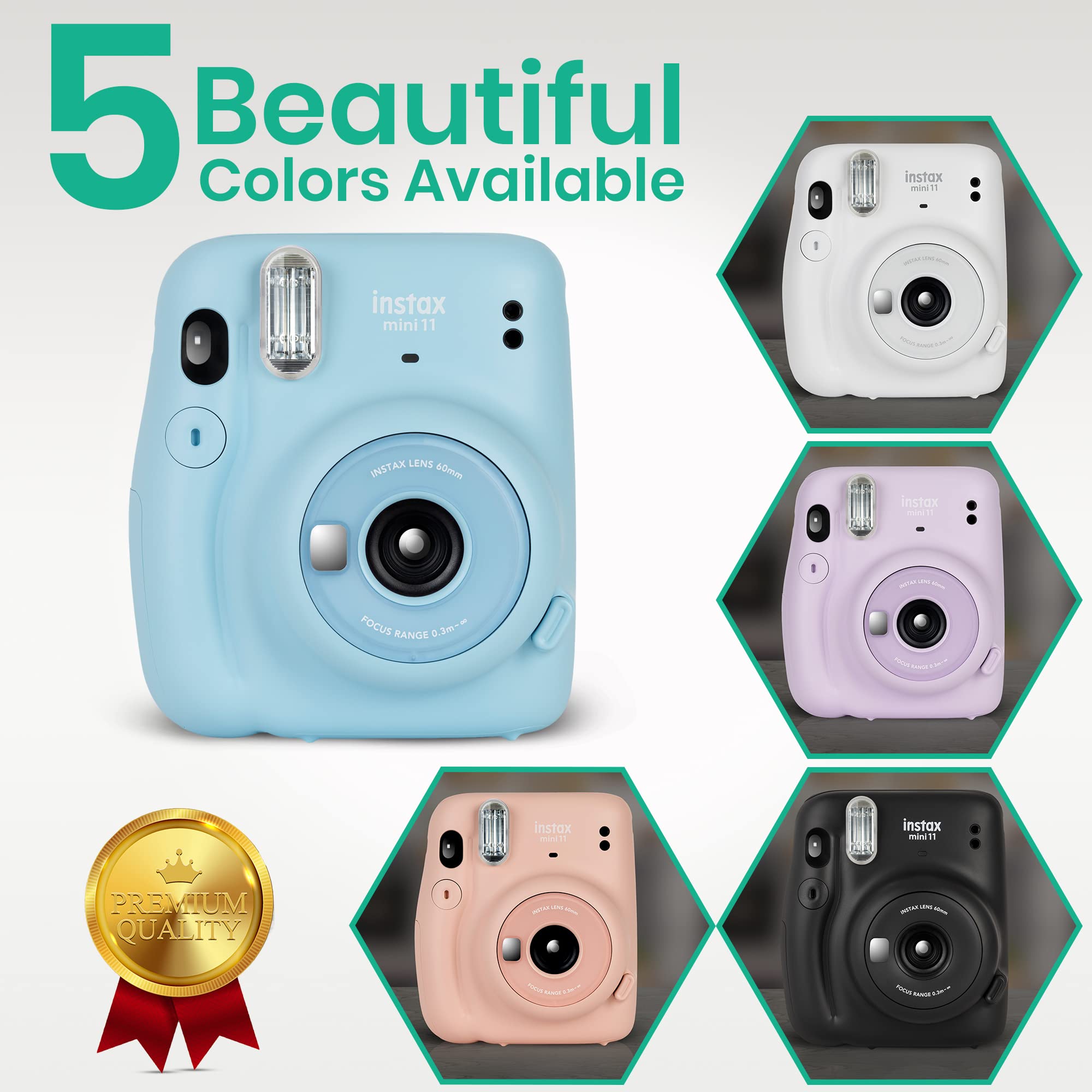Fujifilm Instax Mini 11 Instant Camera Bundle with 60 Sheets Mini Film, Carrying Case, Selfie Lens, Photo Album & Stickers (Charcoal Gray) - Perfect for Travel, Parties, Weddings & DIY Scrapbooking