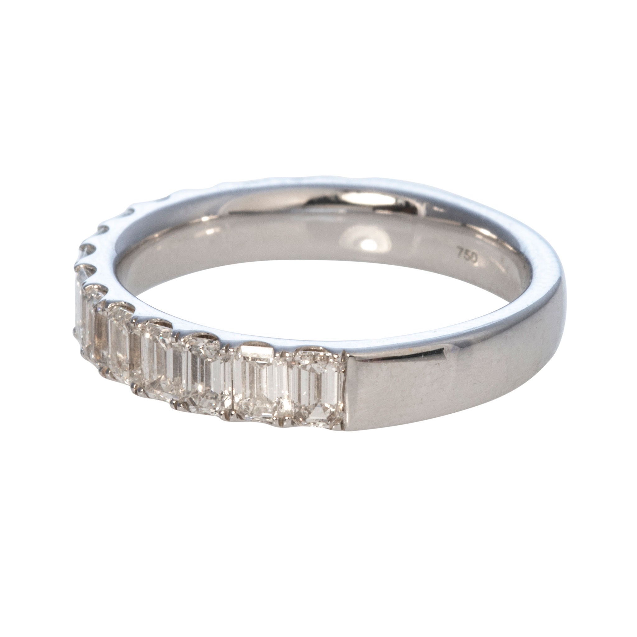 1.65ctw Emerald Cut Diamond 18K White Gold Halfway Band Ring - Elegant Wedding, Engagement & Anniversary Jewelry Gift for Women
