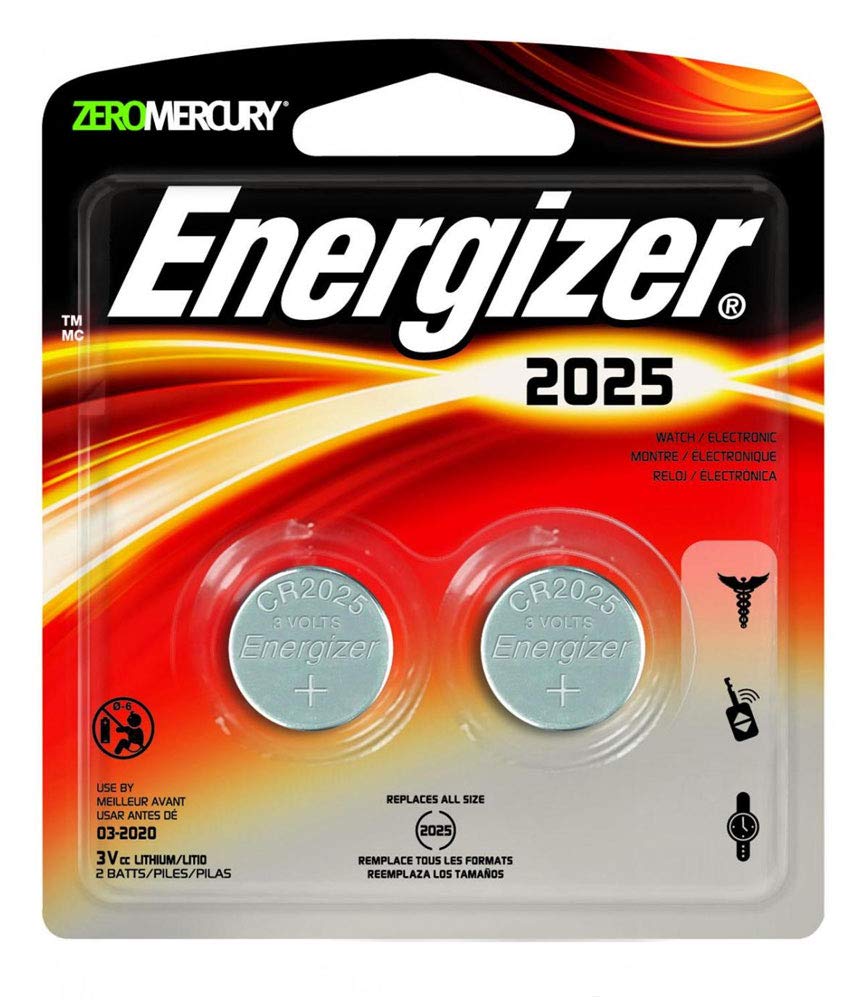 Energizer CR2025 Lithium Batteries 3V (2 Pack, 4 Total) - Long-Lasting Power for Watches, Calculators, Key Fobs & Medical Devices