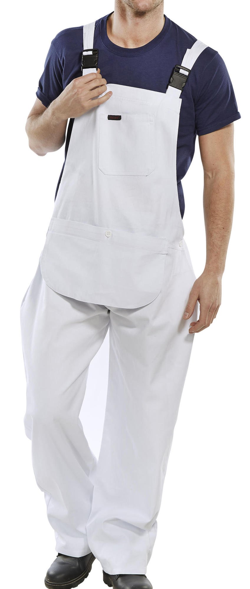 Premium Cotton Drill Bib and Brace Overalls - White, Size 48 - Durable Workwear for Farming, Construction & DIY Projects